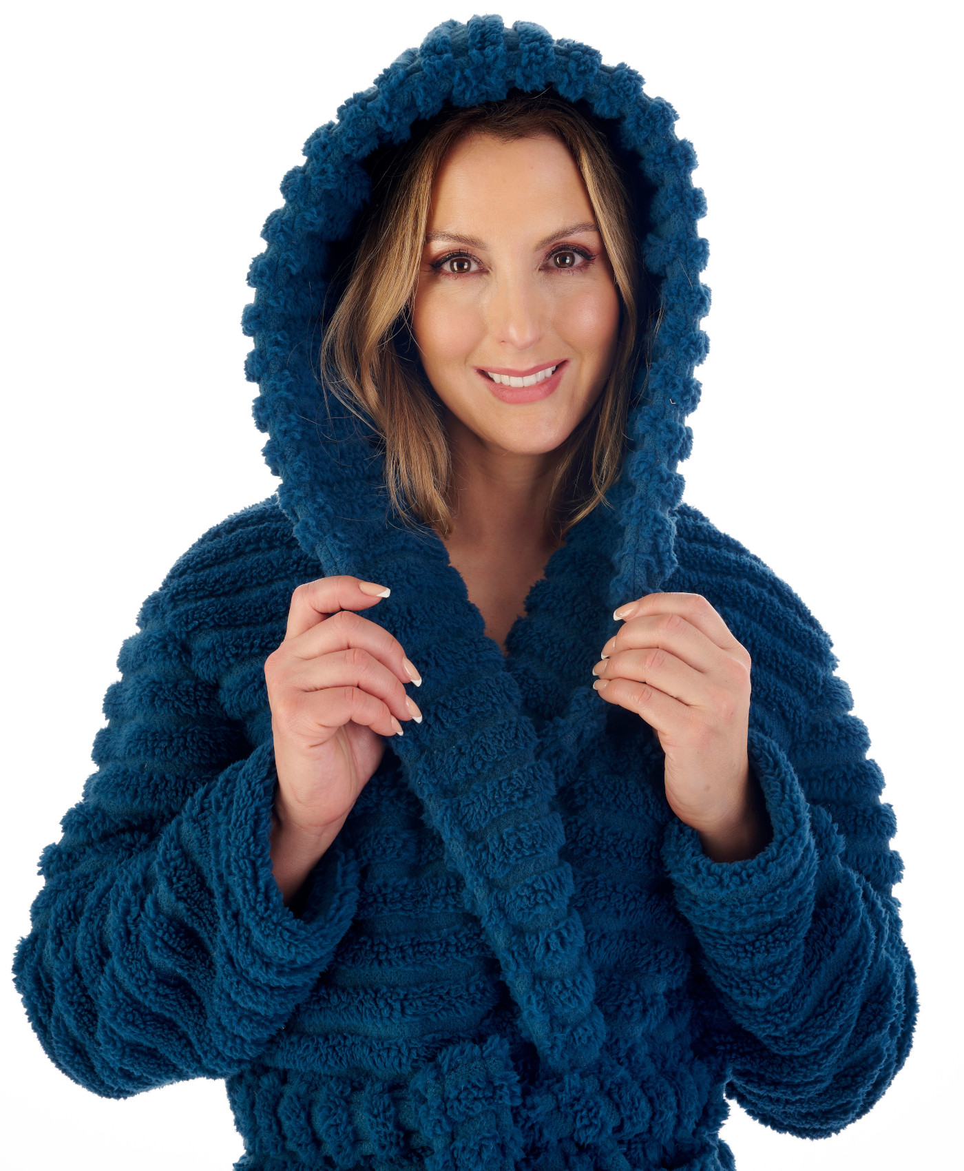 Albornoz envolvente con capucha Slenderella para mujer a rayas oso de peluche vestido polar - Imagen 42 de 46