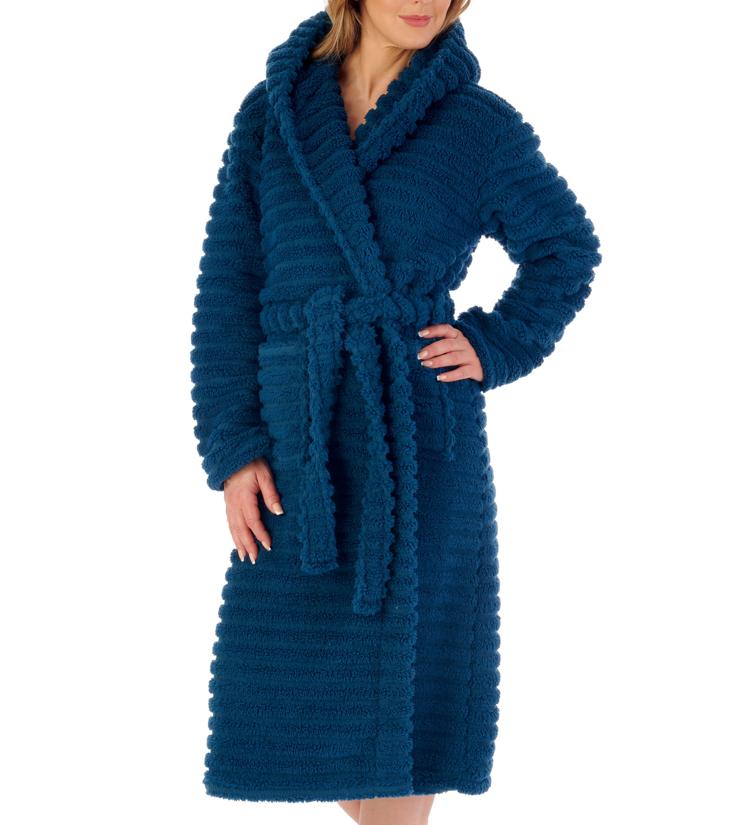 Albornoz envolvente con capucha Slenderella para mujer a rayas oso de peluche vestido polar - Imagen 44 de 46
