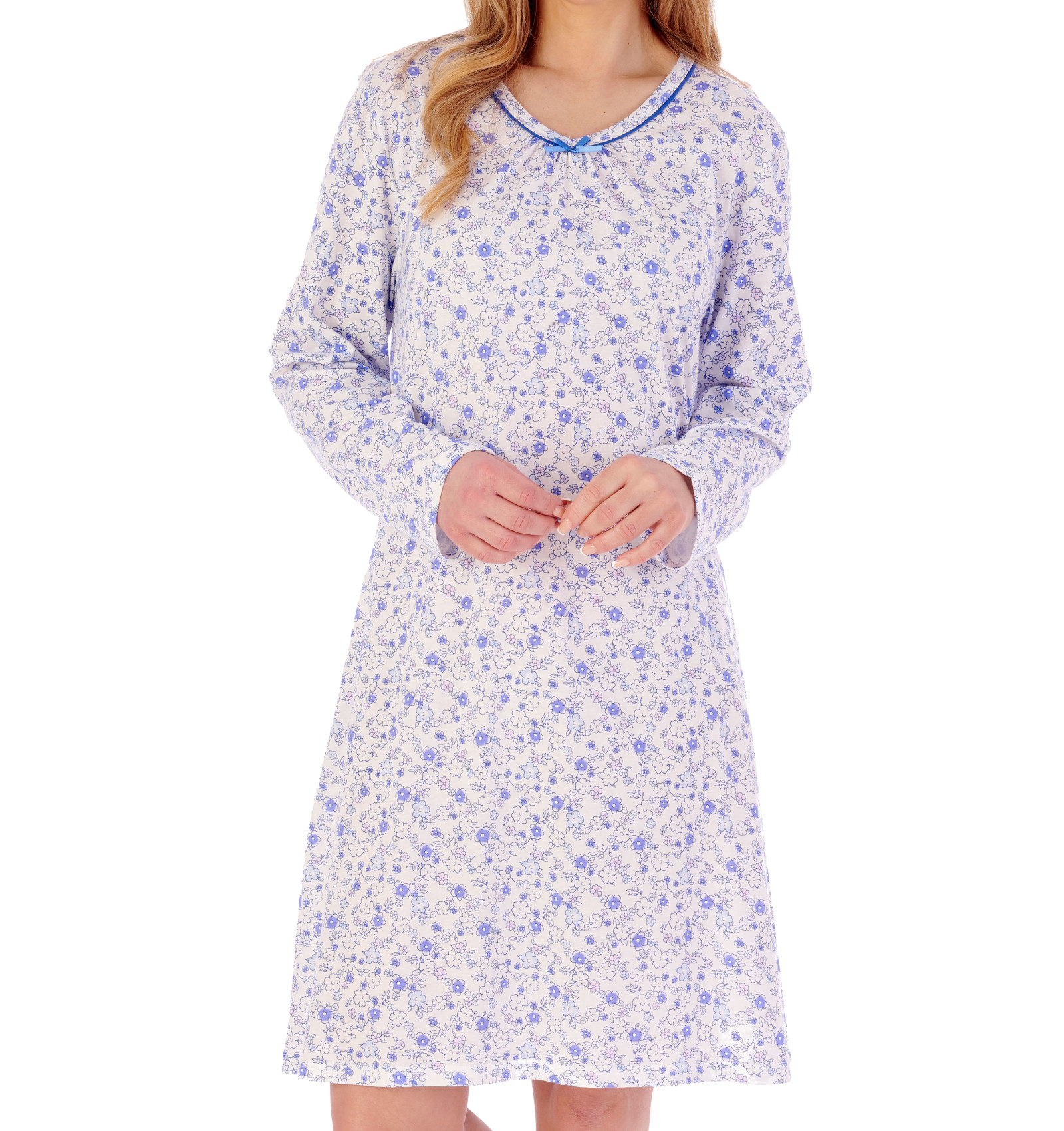 Slenderella Damen Nachthemd Ditsy Blumen Langarm Jersey Baumwolle Nachthemd - Bild 16 von 37