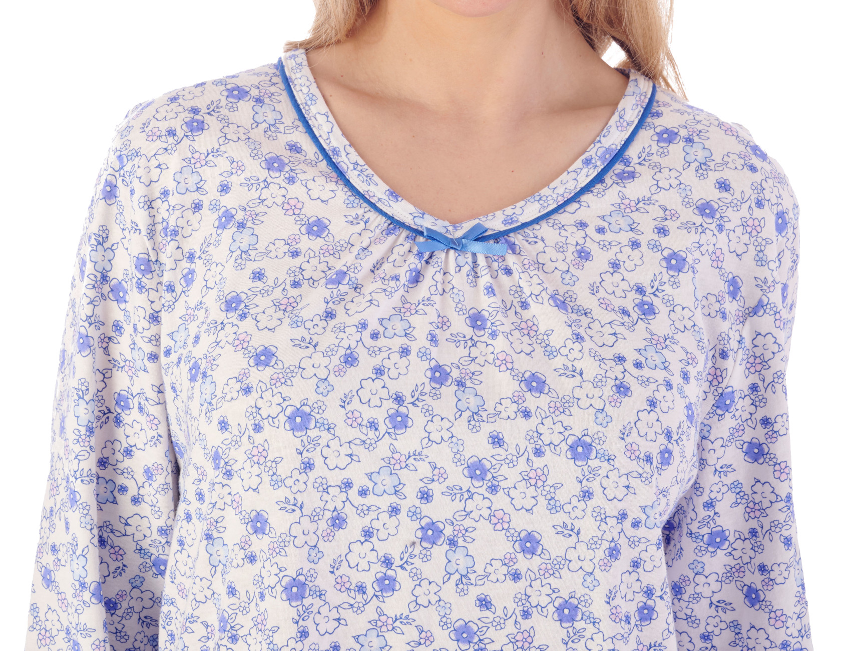 Slenderella Damen Nachthemd Ditsy Blumen Langarm Jersey Baumwolle Nachthemd - Bild 17 von 37