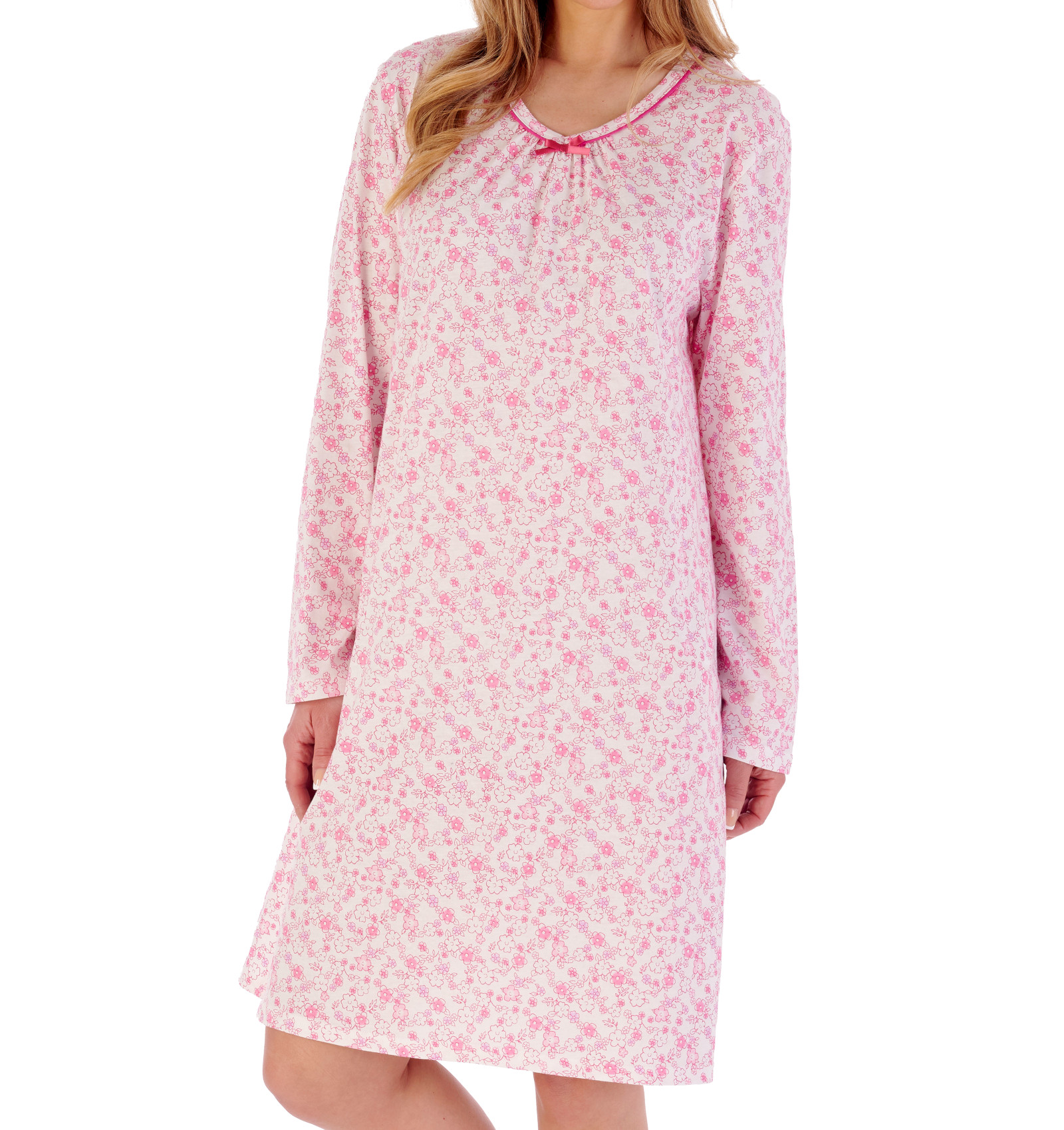 Slenderella Damen Nachthemd Ditsy Blumen Langarm Jersey Baumwolle Nachthemd - Bild 28 von 37
