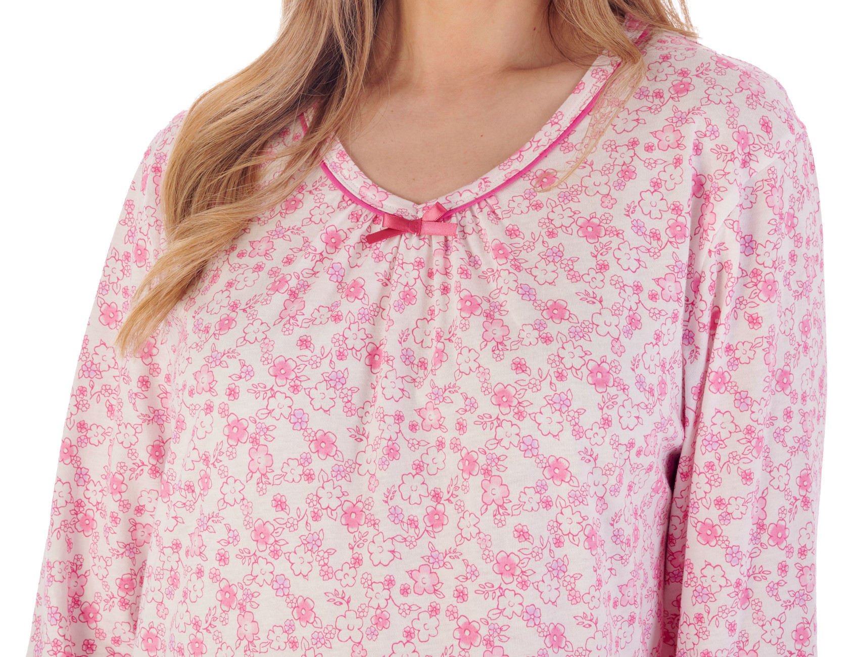 Slenderella Damen Nachthemd Ditsy Blumen Langarm Jersey Baumwolle Nachthemd - Bild 31 von 37