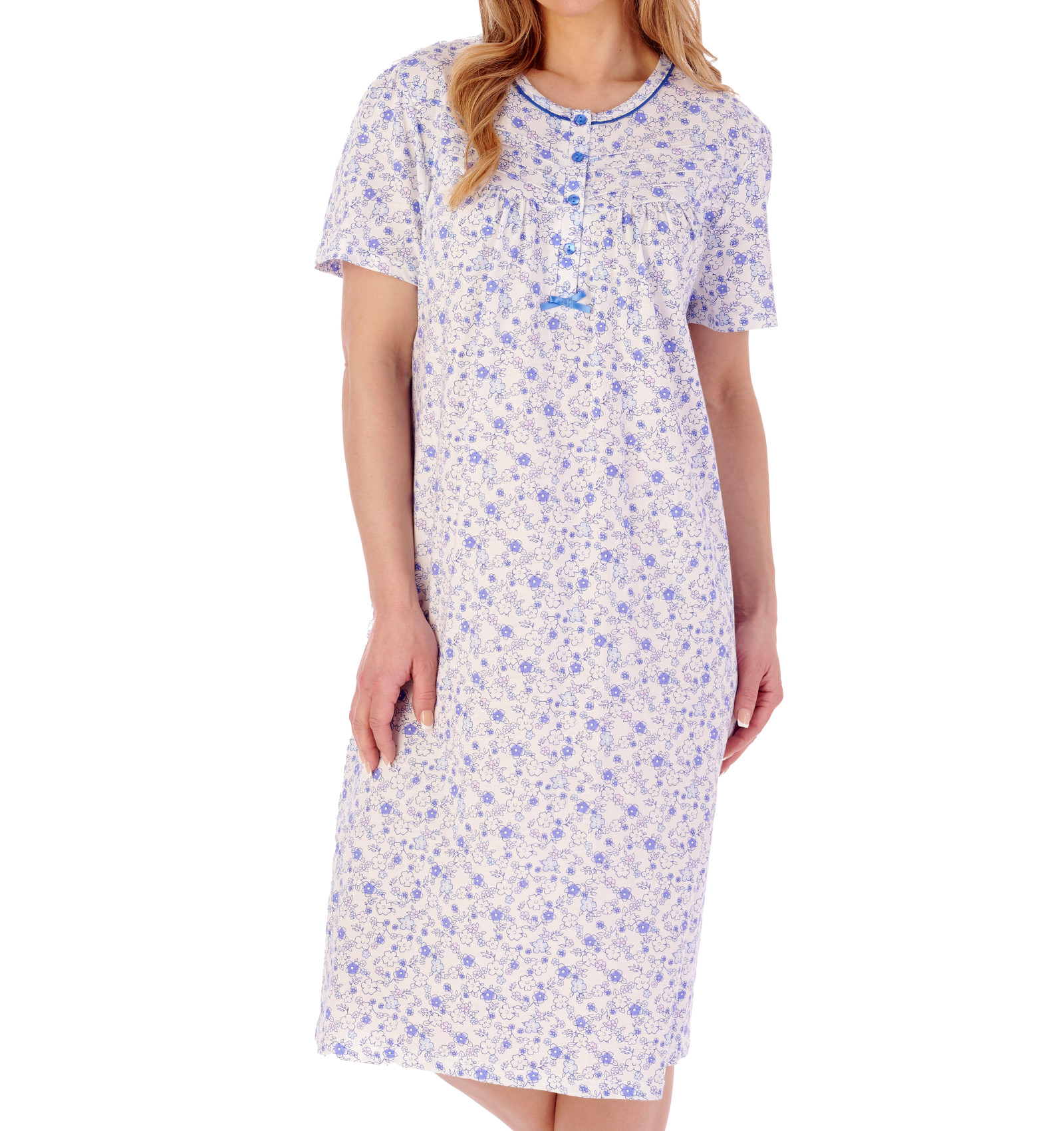 Camisón Slenderella Damas Ditsy Floral Manga Corta Jersey Algodón Camisón - Imagen 8 de 37