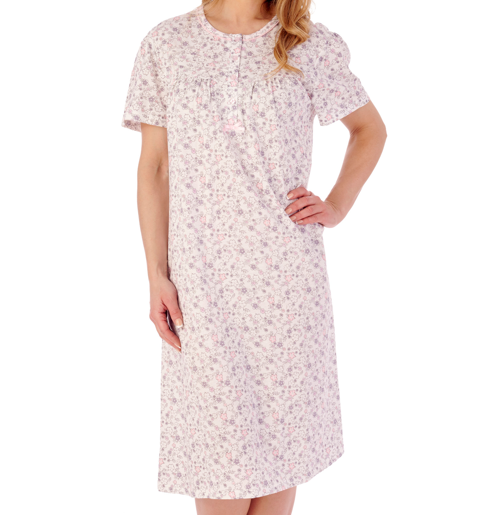Camisón Slenderella Damas Ditsy Floral Manga Corta Jersey Algodón Camisón - Imagen 26 de 37