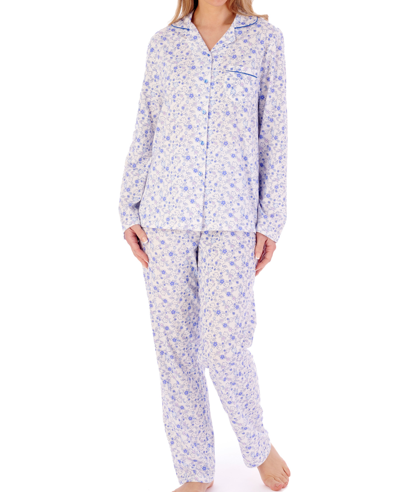 Slenderella Womens Ditsy Floral Pyjamas Cotton Jersey Button Up Top & PJ Bottoms - Picture 10 of 37