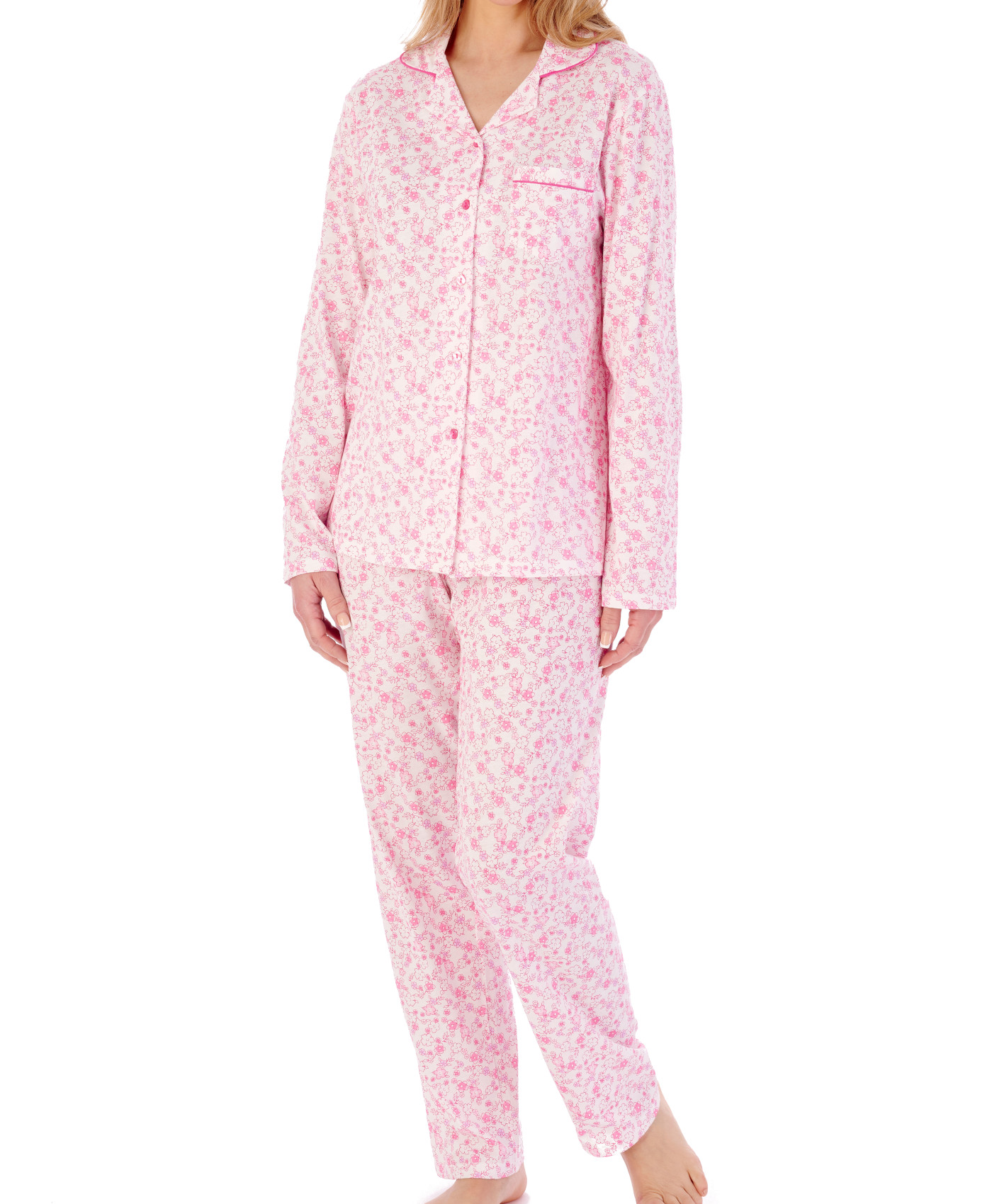 Slenderella Womens Ditsy Floral Pyjamas Cotton Jersey Button Up Top & PJ Bottoms - Picture 36 of 37