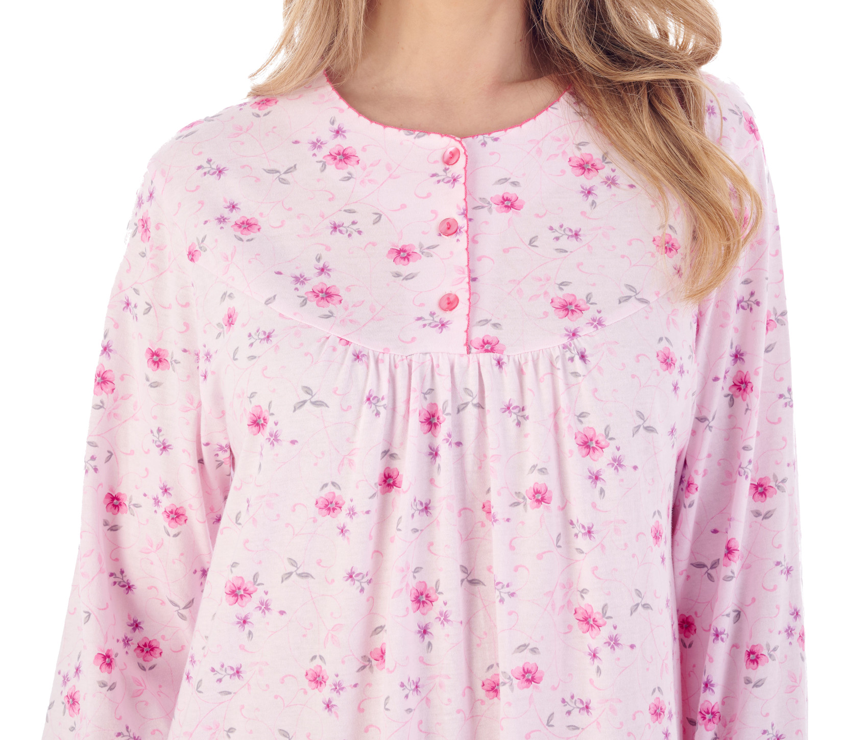 Slenderella Womens Cotton Jersey Floral Nightdress Long Sleeve Nightgown Nighty - Picture 23 of 29
