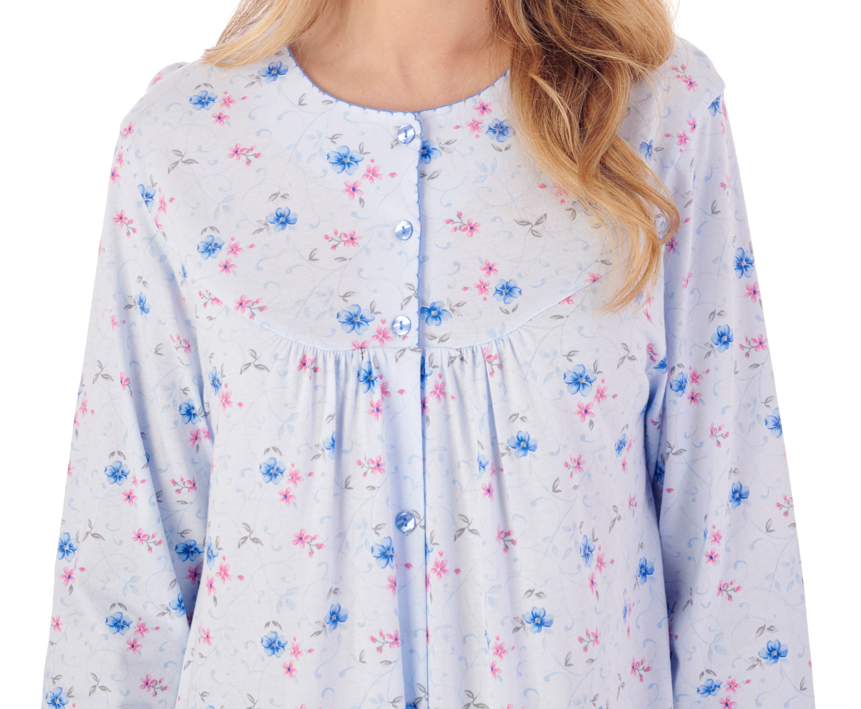 Slenderella Womens Button Down Floral Jersey Nightdress Long Sleeved Nightgown - Picture 17 of 43