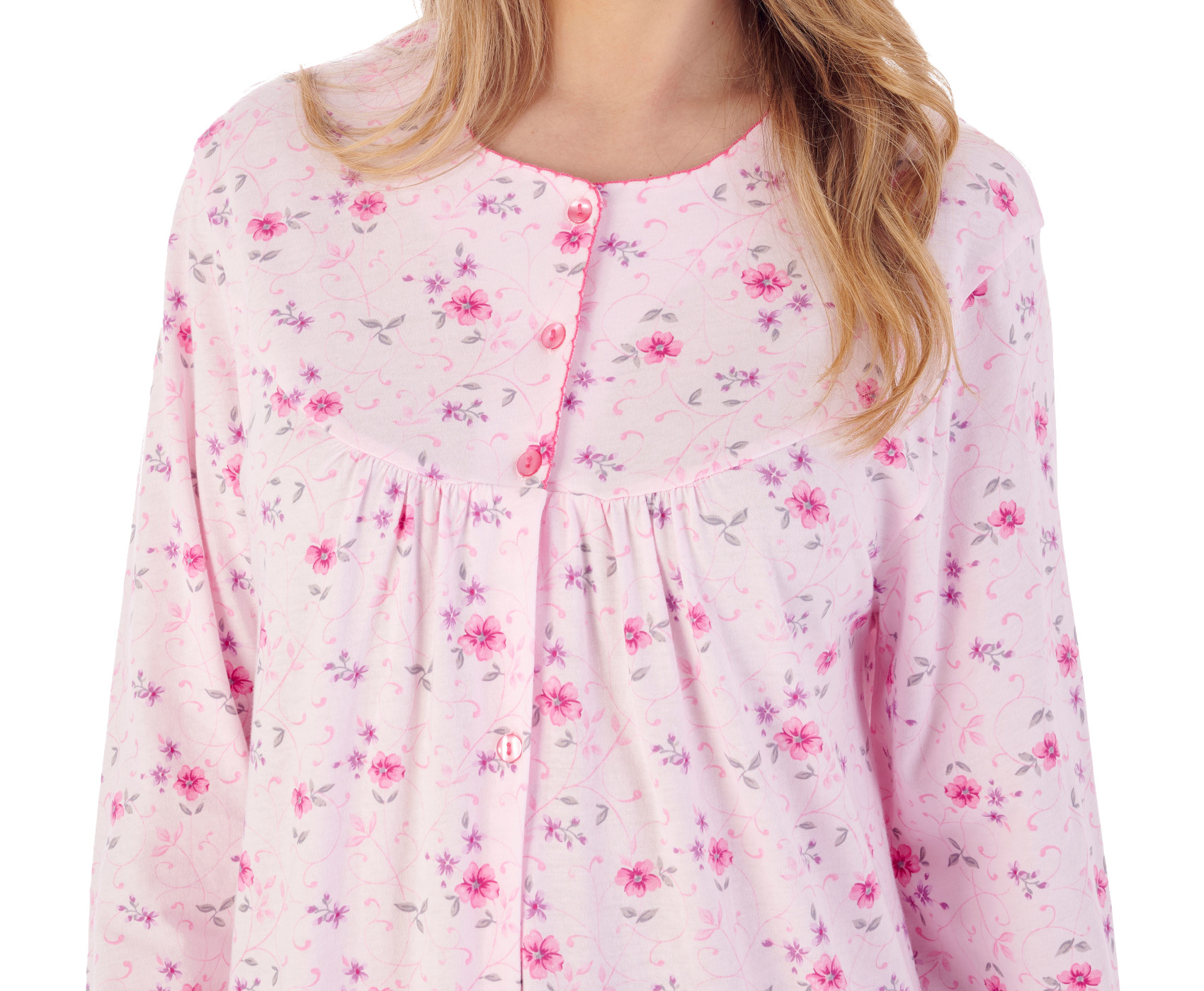 Slenderella Womens Button Down Floral Jersey Nightdress Long Sleeved Nightgown - Picture 39 of 43