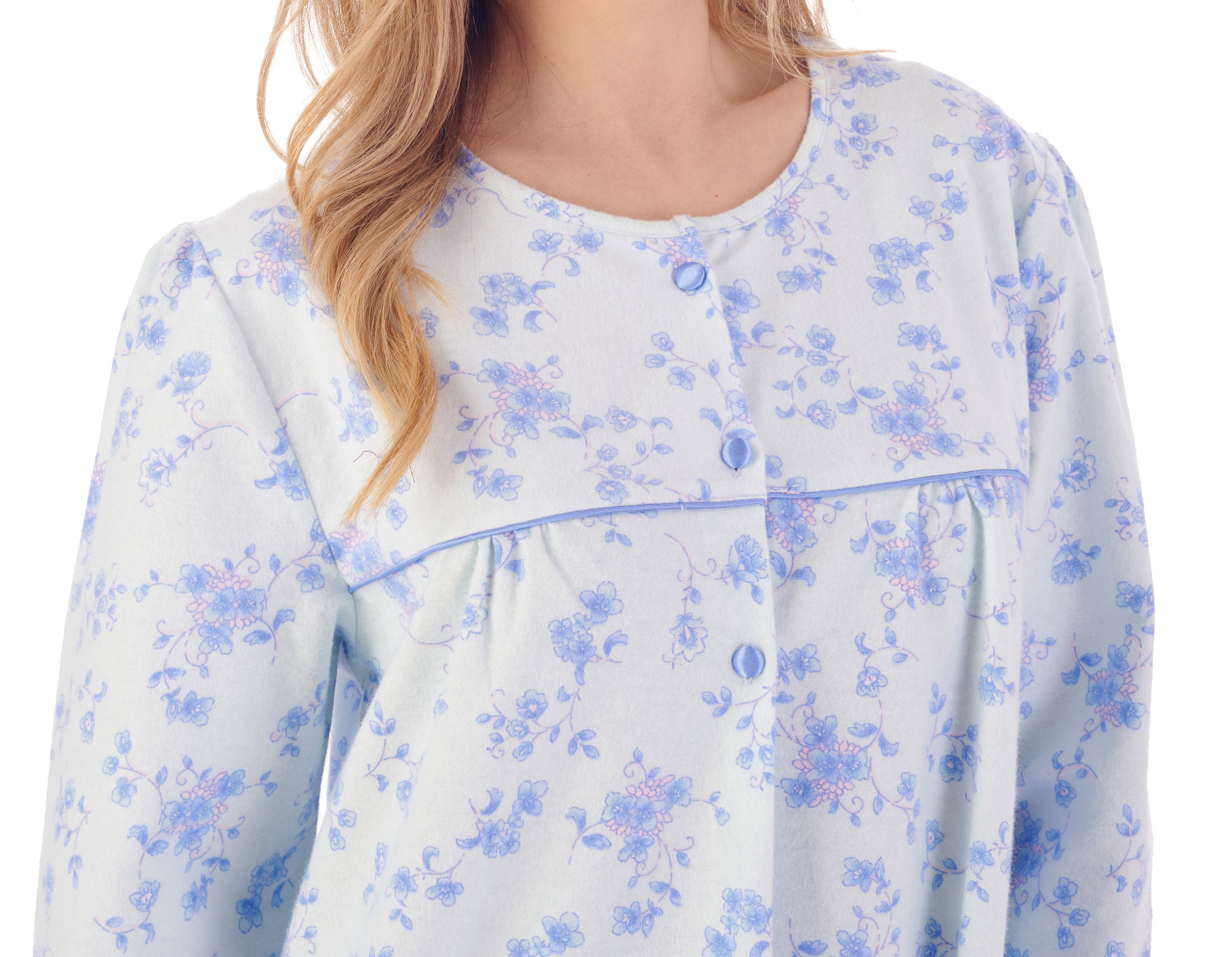 Slenderella Womens Floral Nightdress Long Sleeve Brushed Cotton Nightgown Nighty - Picture 11 of 43