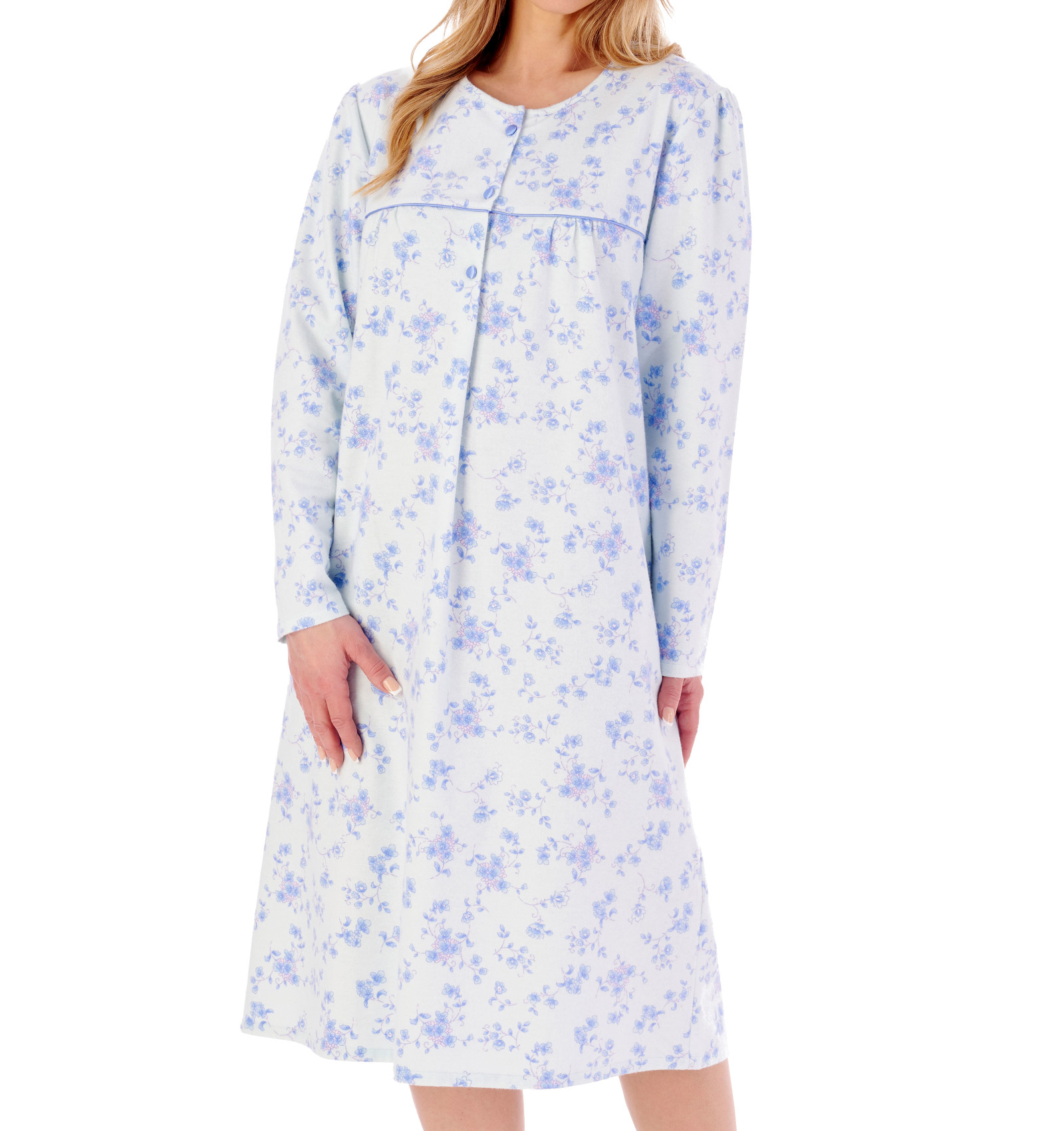 Slenderella Womens Floral Nightdress Long Sleeve Brushed Cotton Nightgown Nighty - Picture 12 of 43