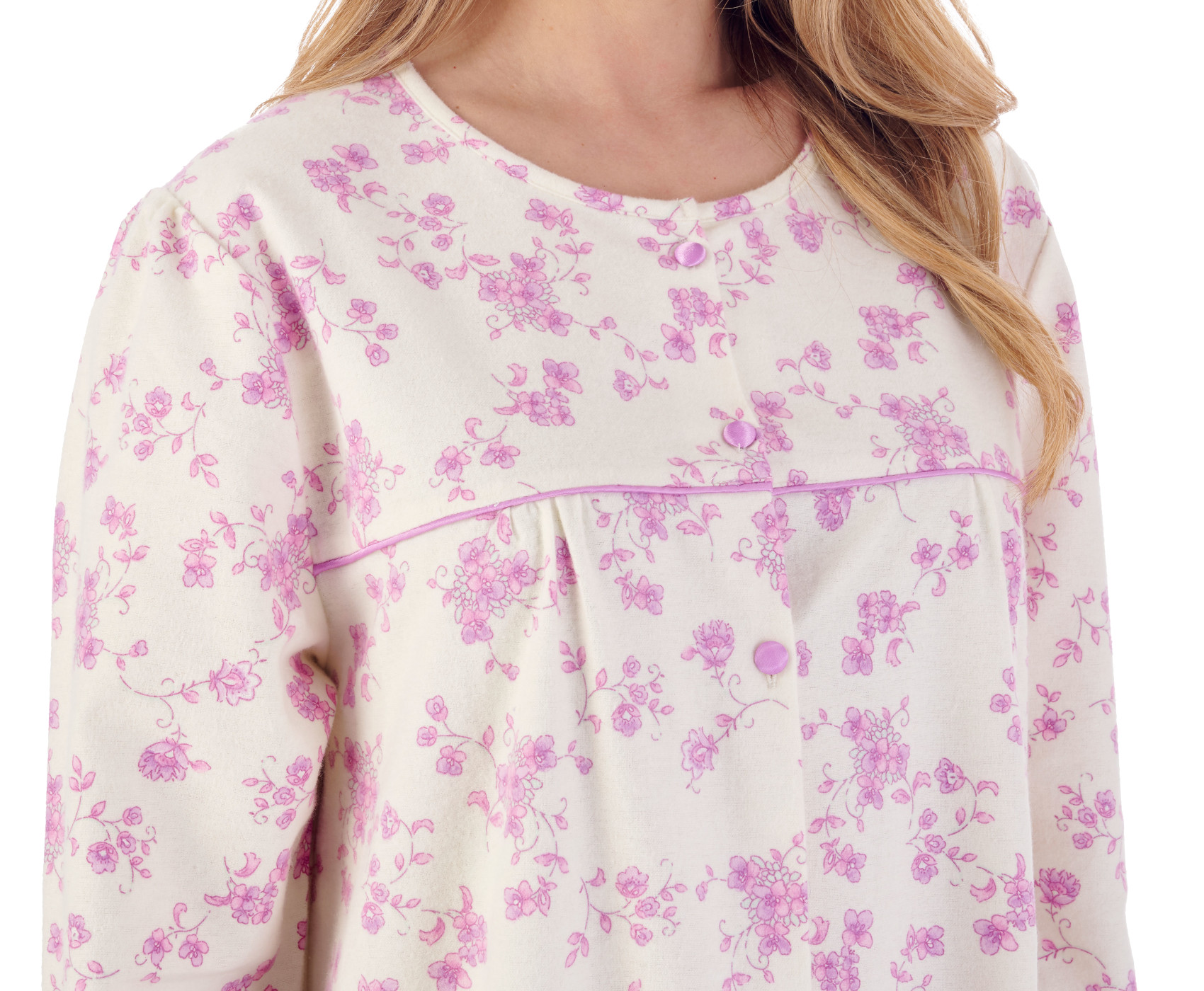 Slenderella Womens Floral Nightdress Long Sleeve Brushed Cotton Nightgown Nighty - Picture 25 of 43