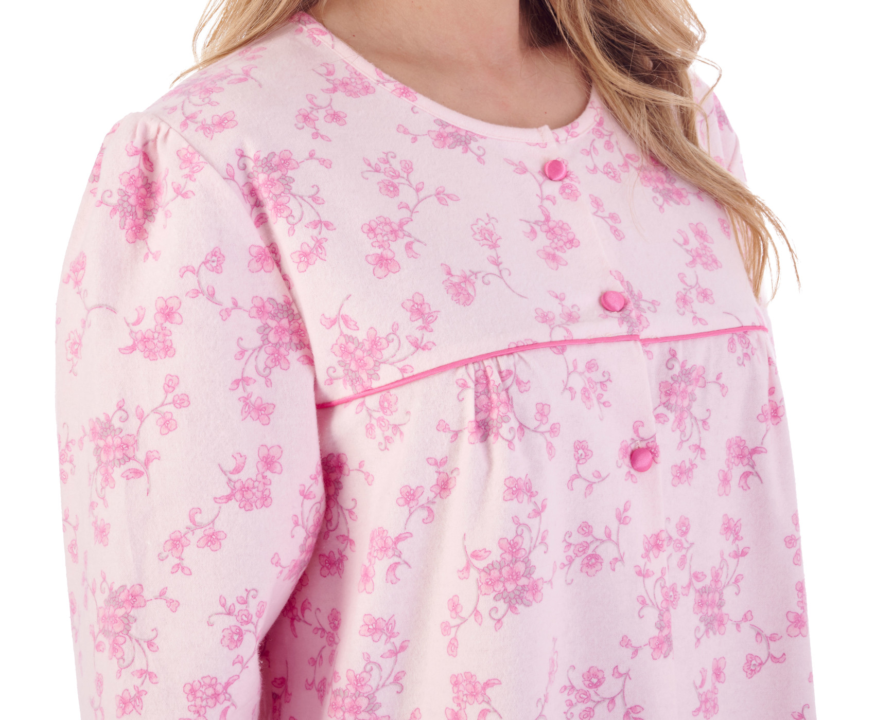 Slenderella Womens Floral Nightdress Long Sleeve Brushed Cotton Nightgown Nighty - Picture 33 of 43