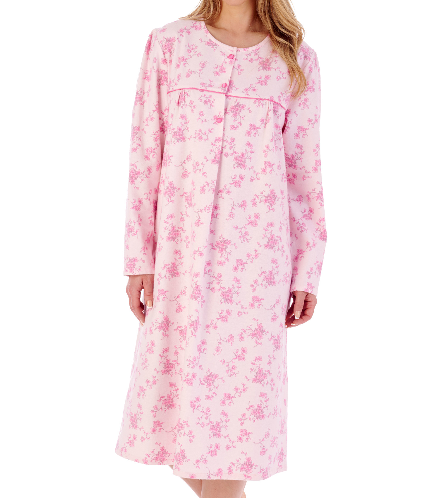 Slenderella Womens Floral Nightdress Long Sleeve Brushed Cotton Nightgown Nighty - Picture 38 of 43