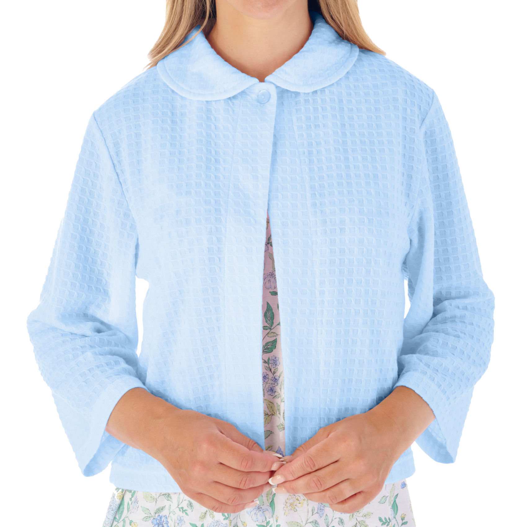 Slenderella Ladies Bed Jacket Waffle Knit Button Fastening 3/4 Sleeve Housecoat - Picture 10 of 25