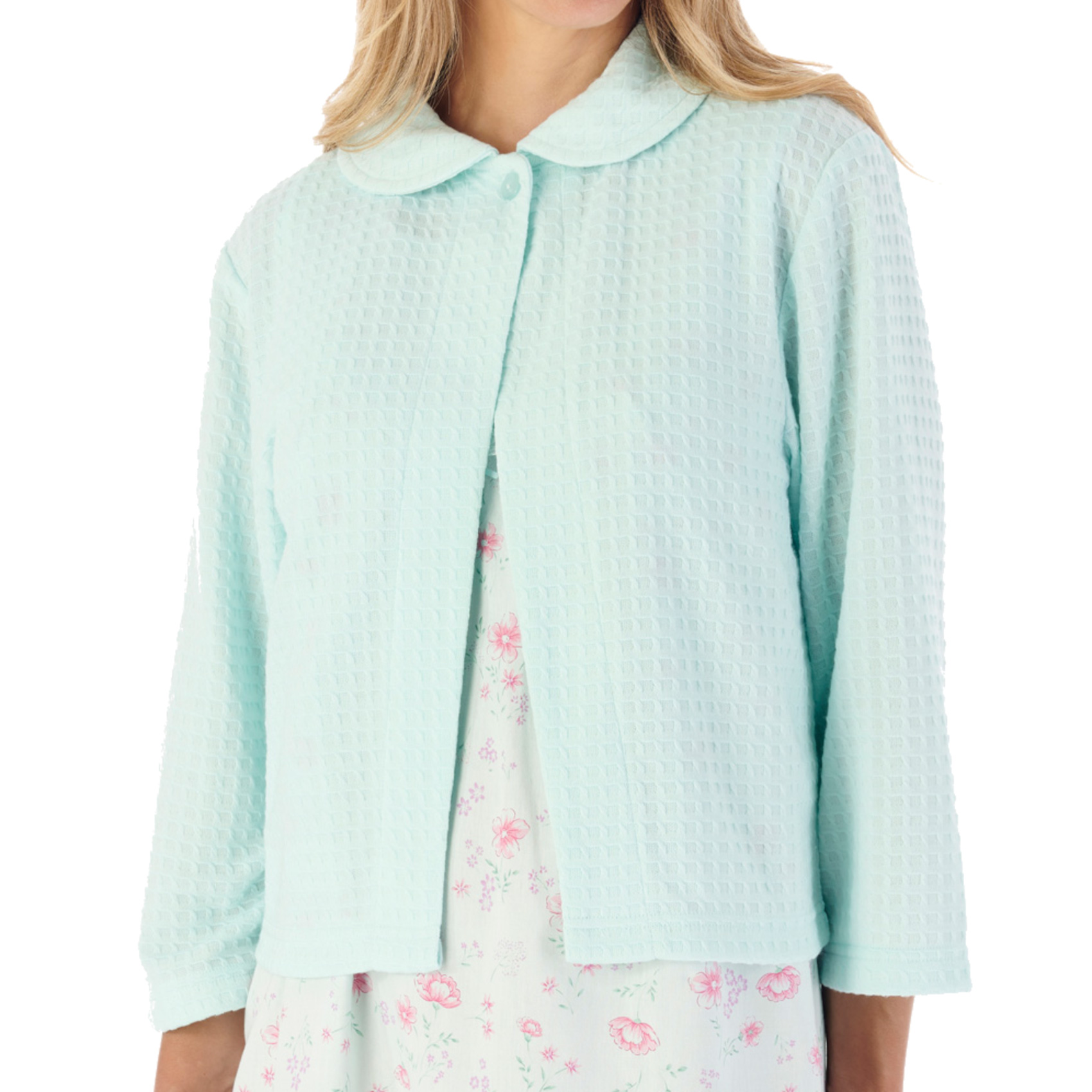Slenderella Ladies Bed Jacket Waffle Knit Button Fastening 3/4 Sleeve Housecoat - Picture 12 of 25