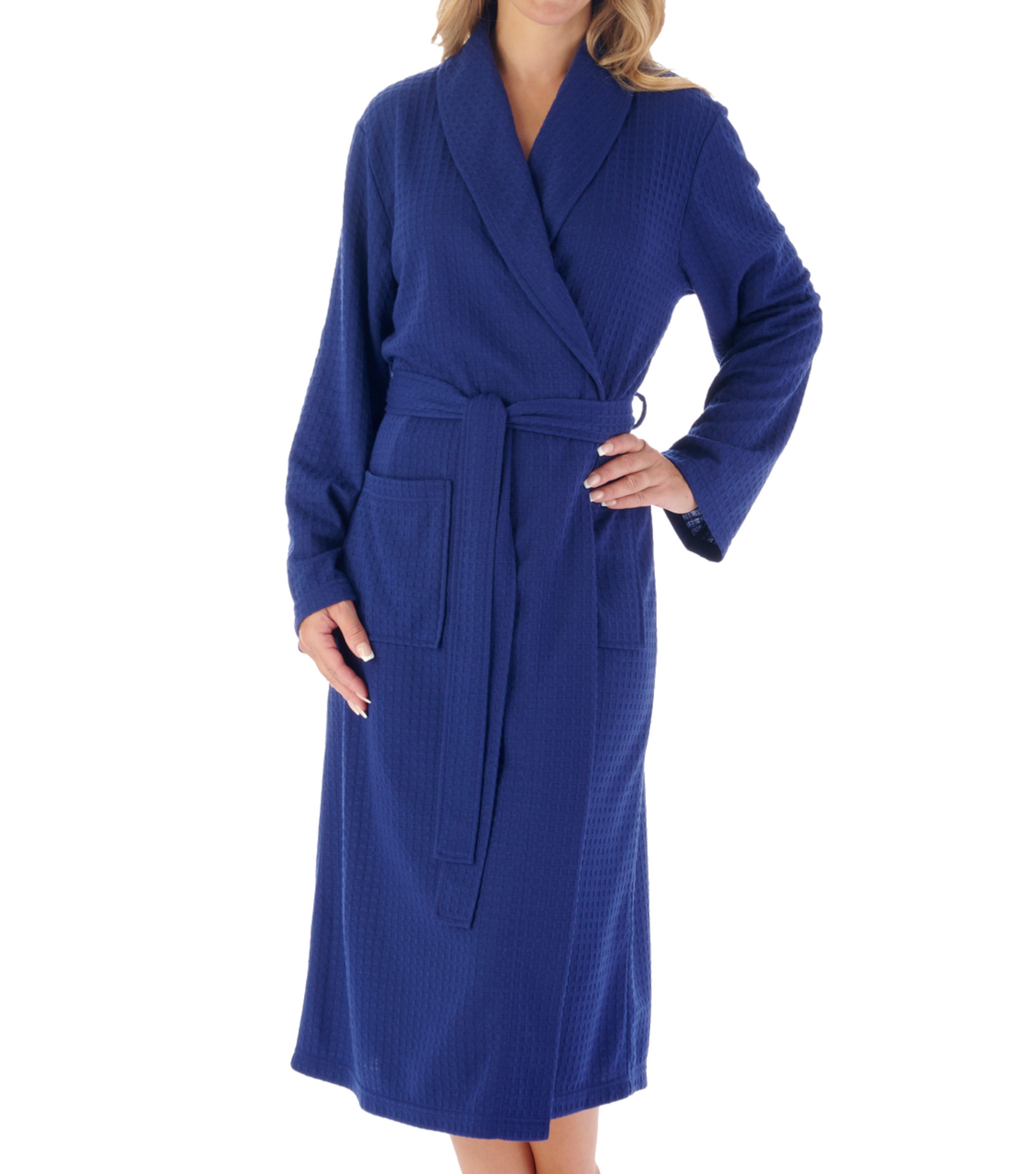Bathrobe Womens Lightweight Plain Waffle Shawl Collar Dressing Gown Slenderella - Picture 25 of 45