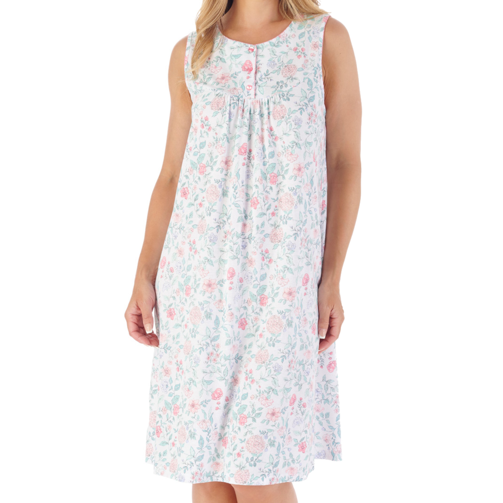 Slenderella Ladies Sleeveless Jersey Nightdress Trailing Floral Print Nightie - Picture 20 of 25