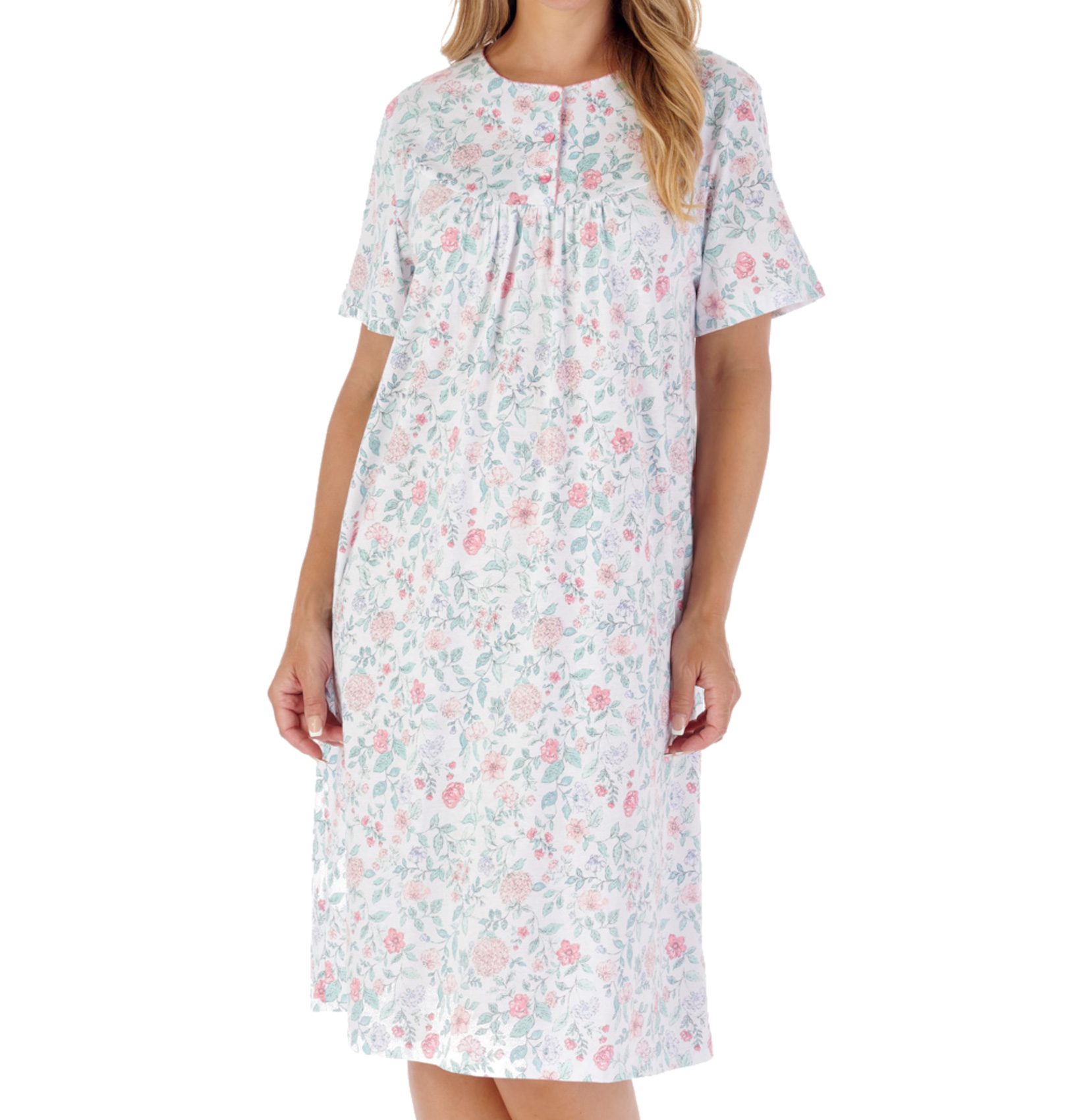 Slenderella Ladies Short Sleeve Jersey Nightdress Trailing Floral Print Nightie - Picture 18 of 25