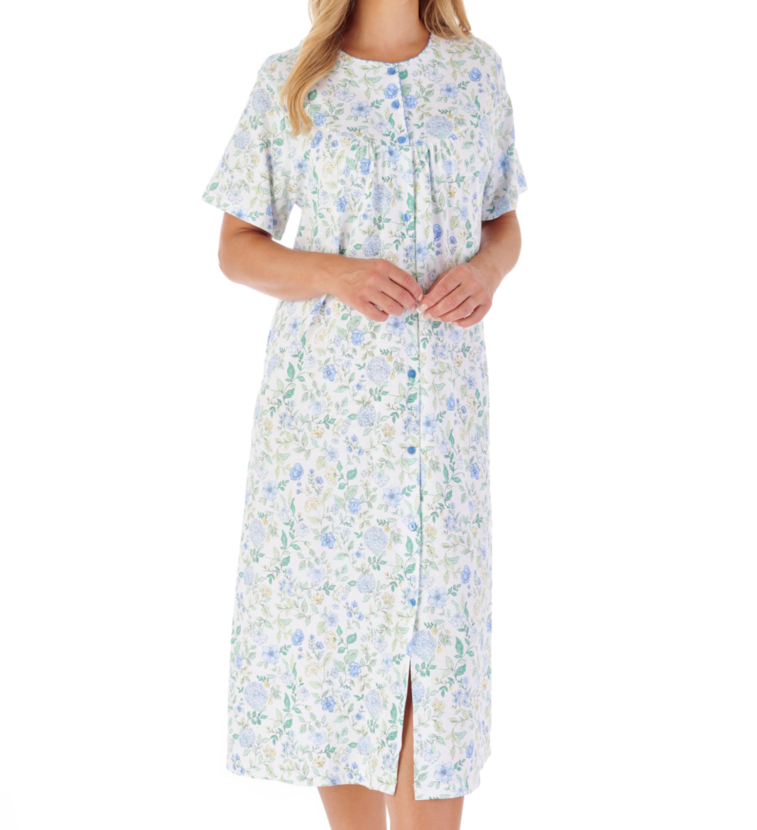 Slenderella Ladies Short Sleeve Jersey Nightdress Floral Button Down Nightie - Picture 8 of 25