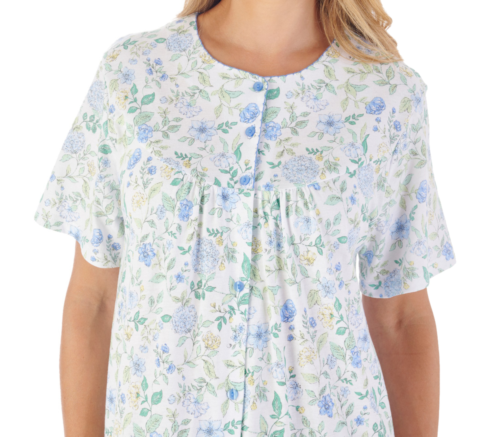 Slenderella Ladies Short Sleeve Jersey Nightdress Floral Button Down Nightie - Picture 13 of 25