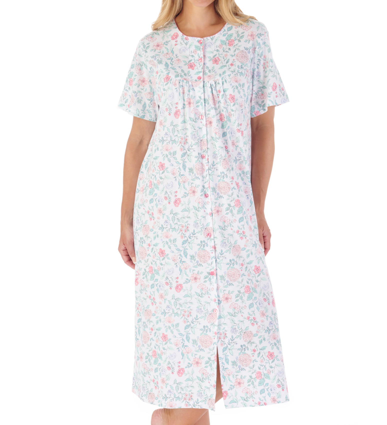 Slenderella Ladies Short Sleeve Jersey Nightdress Floral Button Down Nightie - Picture 20 of 25