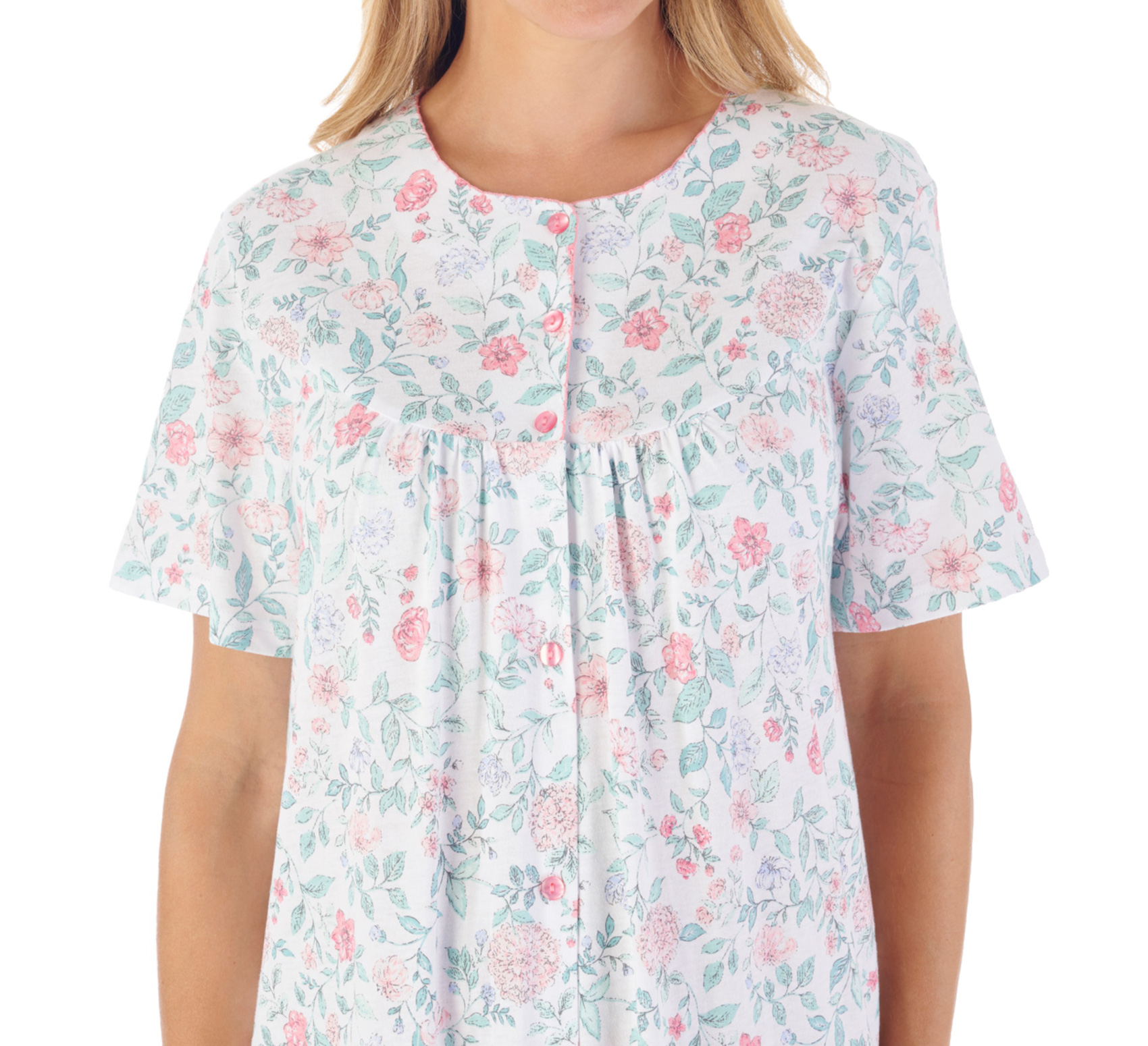 Slenderella Ladies Short Sleeve Jersey Nightdress Floral Button Down Nightie - Picture 21 of 25