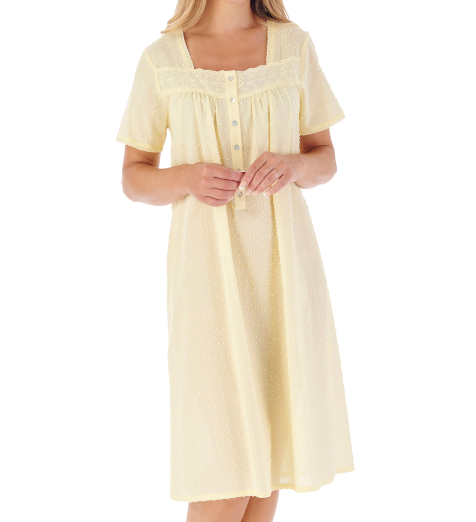 Slenderella Ladies Dobby Cotton Nightdress Short Sleeve Broderie Trim Nightie - Picture 16 of 37