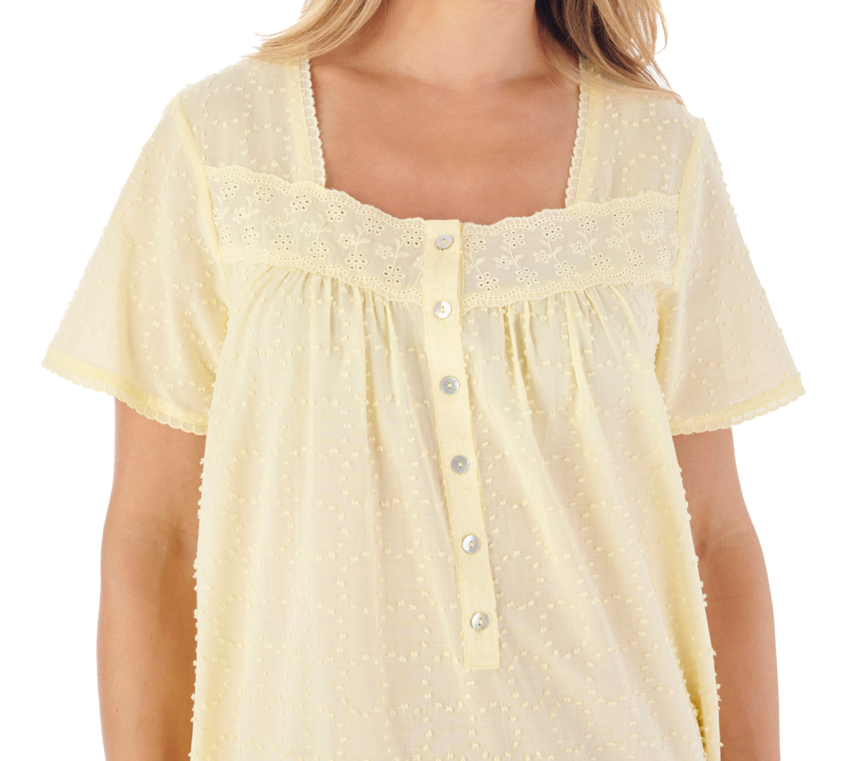 Slenderella Ladies Dobby Cotton Nightdress Short Sleeve Broderie Trim Nightie - Picture 17 of 37