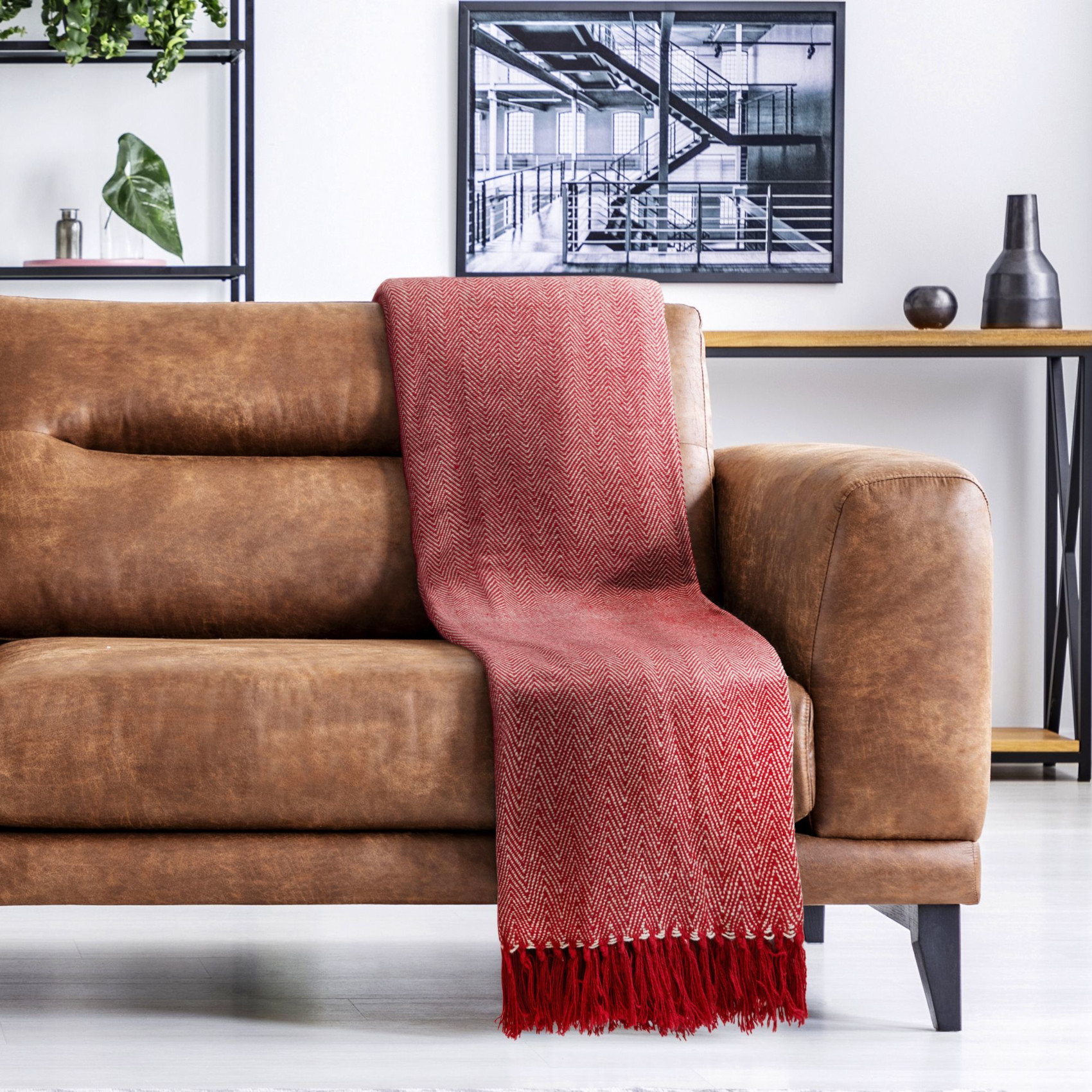 Herringbone Throw Over Recycled Cotton Large Bed Sofa Home Fringed Blanket - Picture 37 of 48