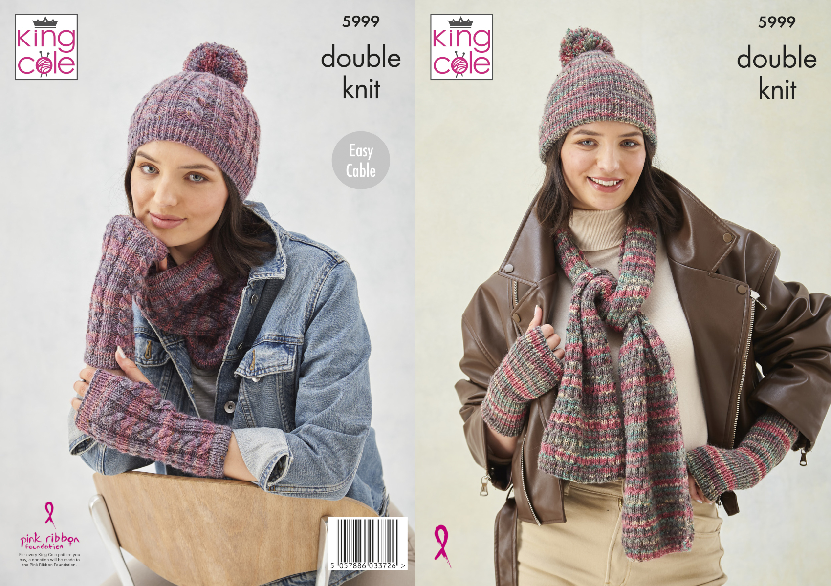 King Cole Ladies DK Knitting Pattern Cable Scarf Hat Wrist Warmers