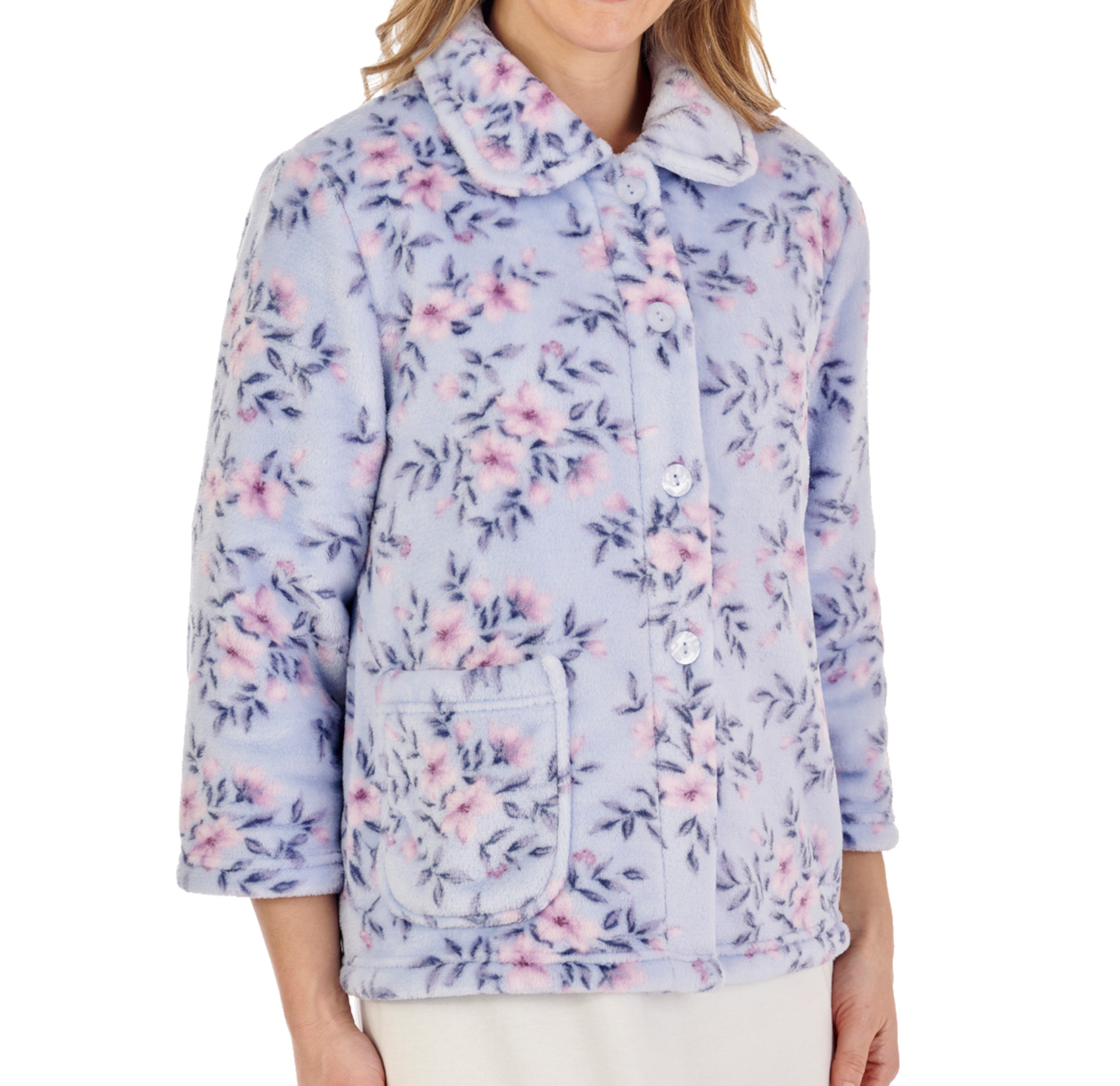 Slenderella Damen Blumen weich Flanell Fleece Bett Jacke Knopfleiste Hausmantel - Bild 5 von 19