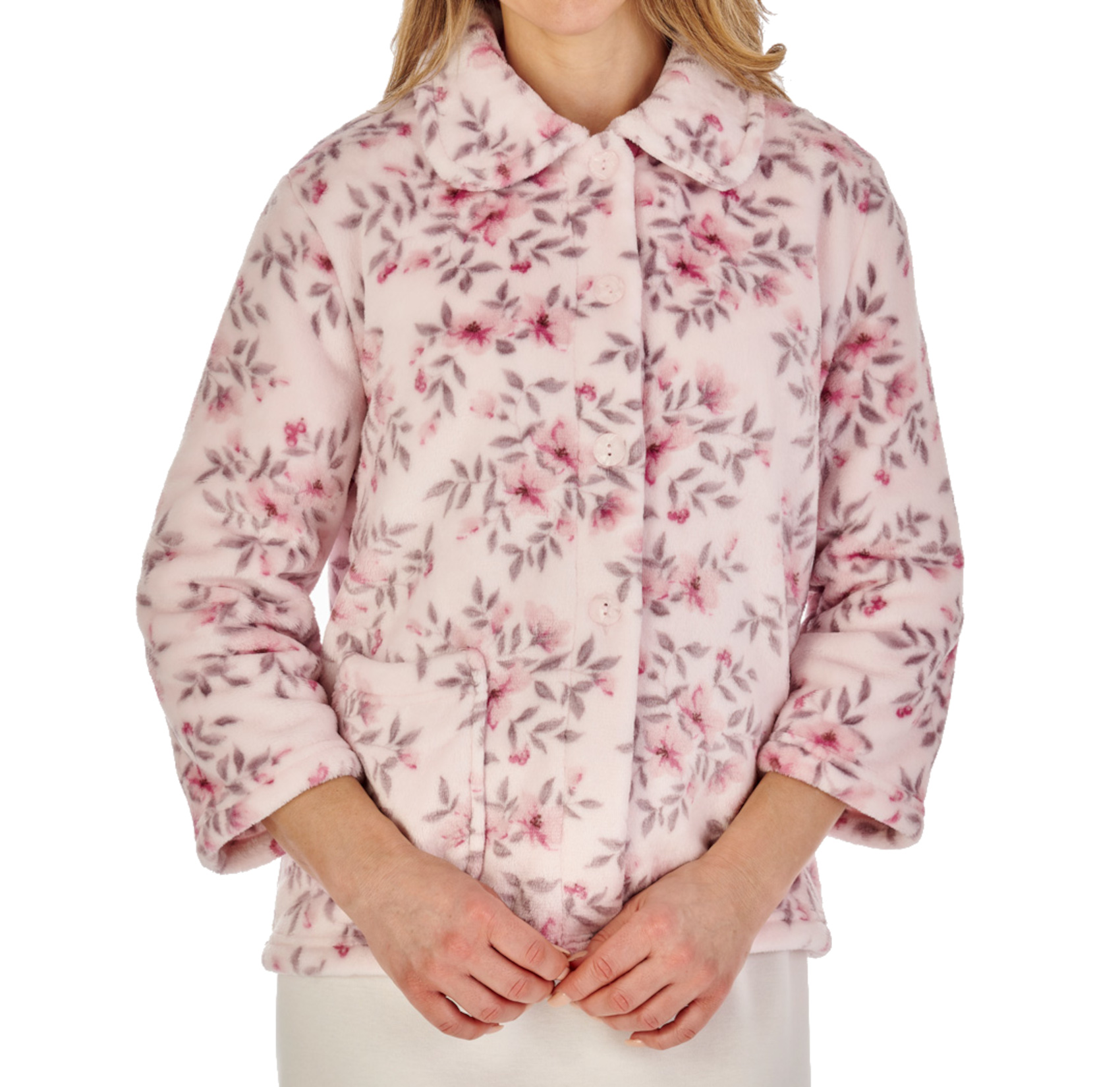 Slenderella Damen Blumen weich Flanell Fleece Bett Jacke Knopfleiste Hausmantel - Bild 18 von 19