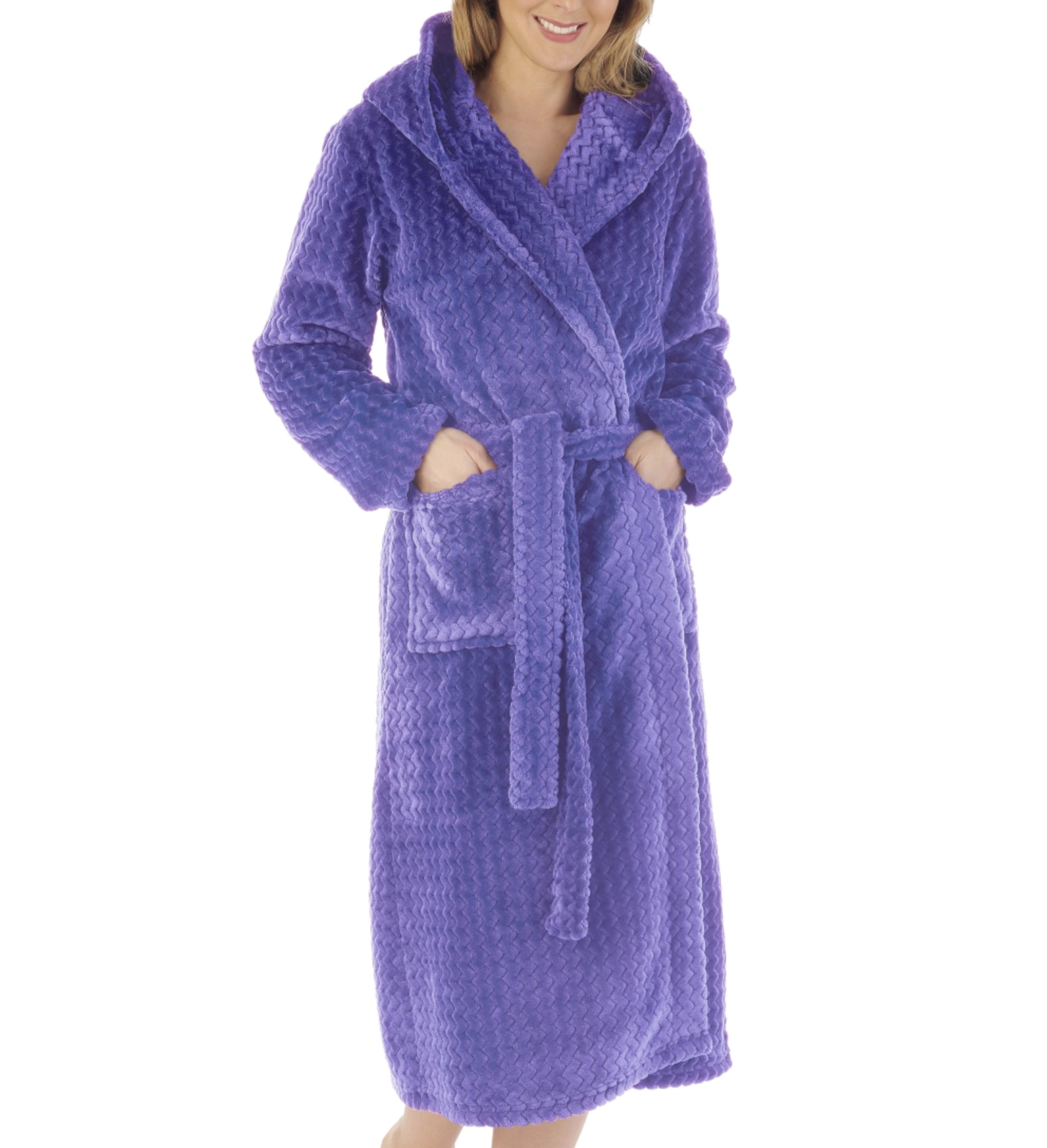 Bata de baño con capucha Slenderella para damas en zig zag suave cuello polar vestido - Imagen 22 de 89