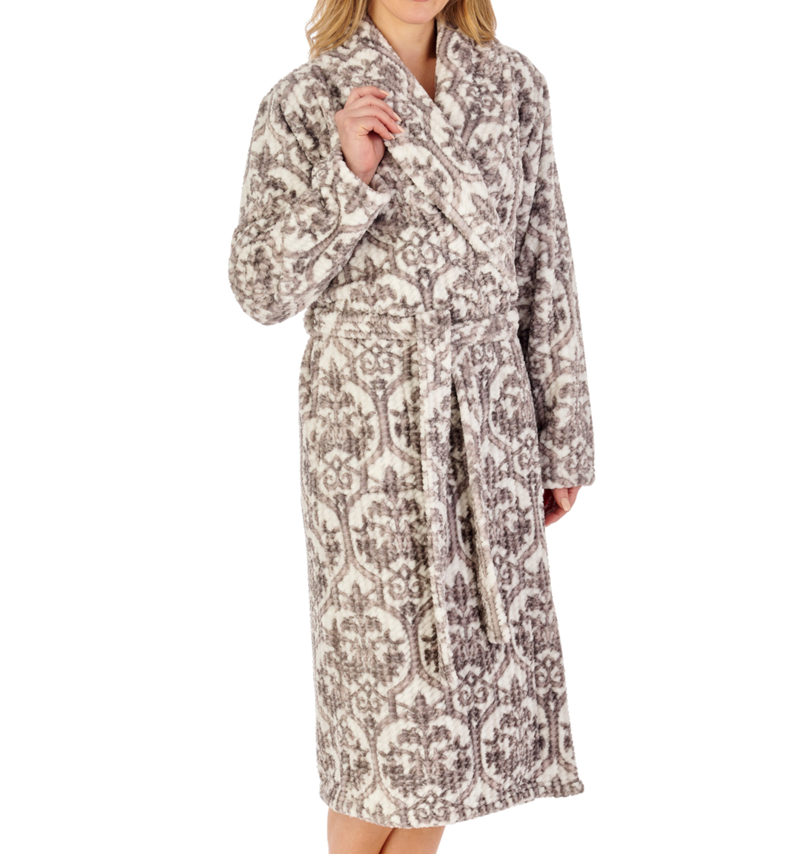 Slenderella Damen Waffel Fleece Damast Morgenmantel Wickel Hausmantel Bademantel - Bild 14 von 31