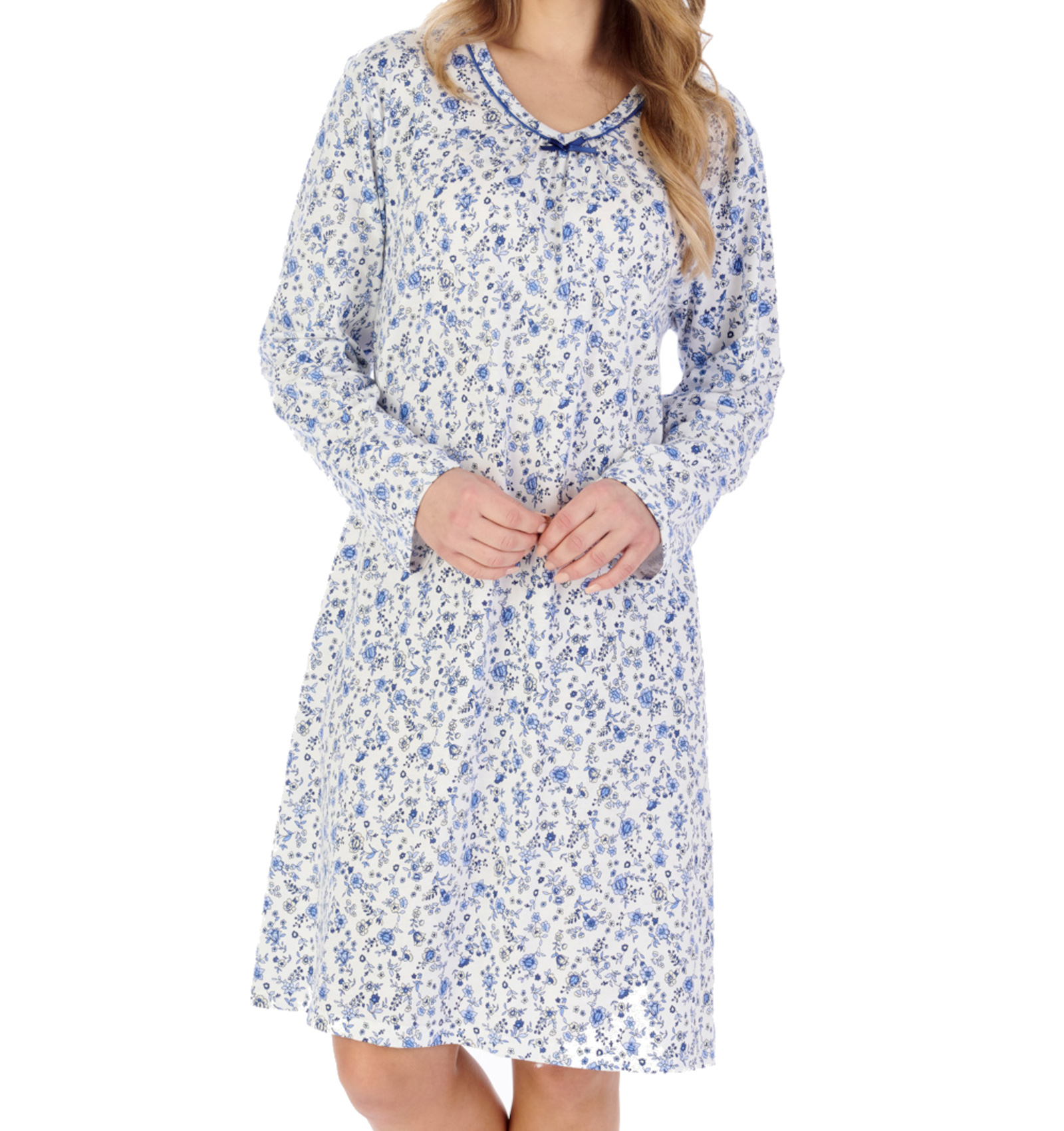 Slenderella Ladies Ditsy Floral Jersey Cotton Nightdress Long Sleeve Nightie - Picture 16 of 37