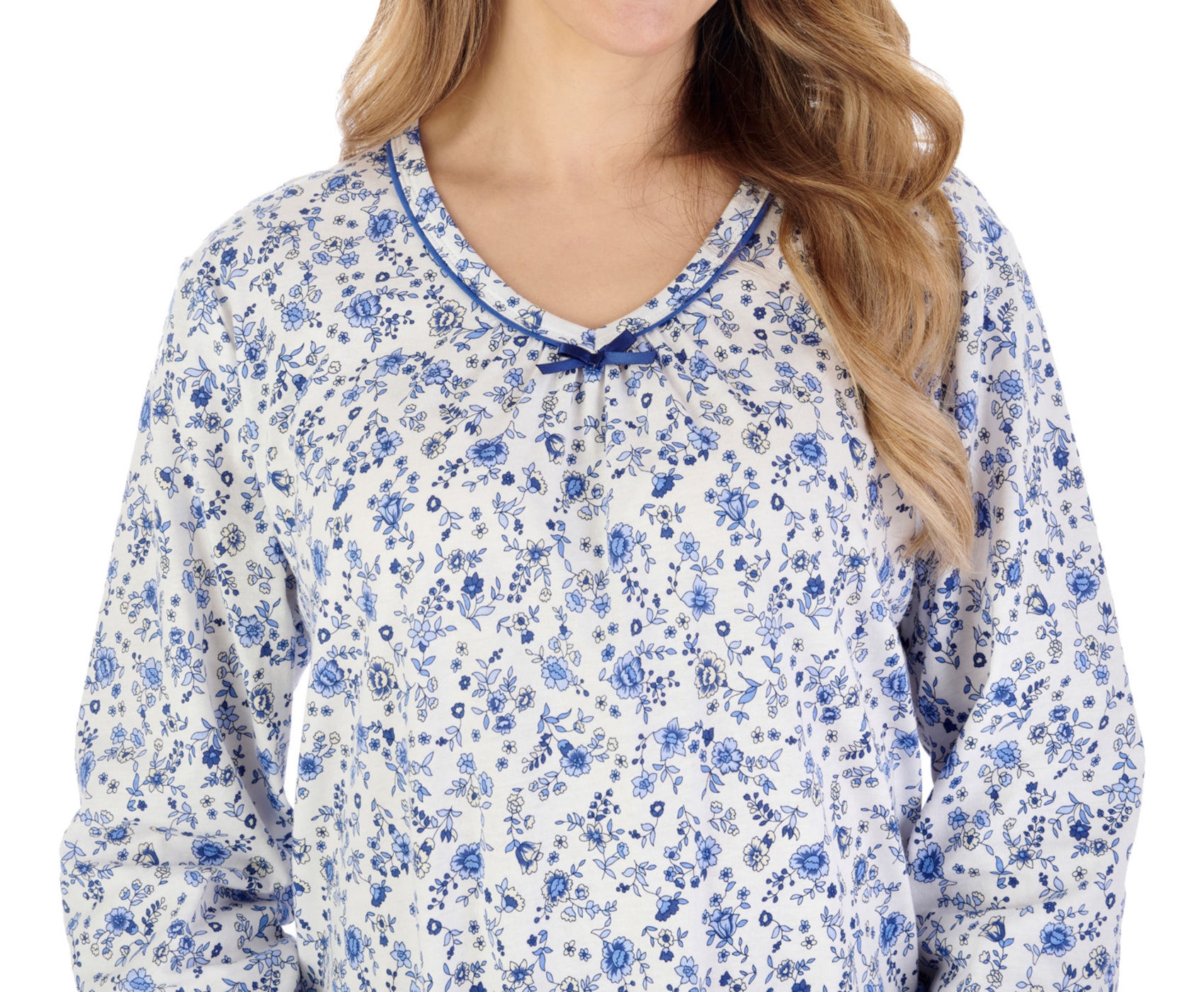 Slenderella Ladies Ditsy Floral Jersey Cotton Nightdress Long Sleeve Nightie - Picture 17 of 37