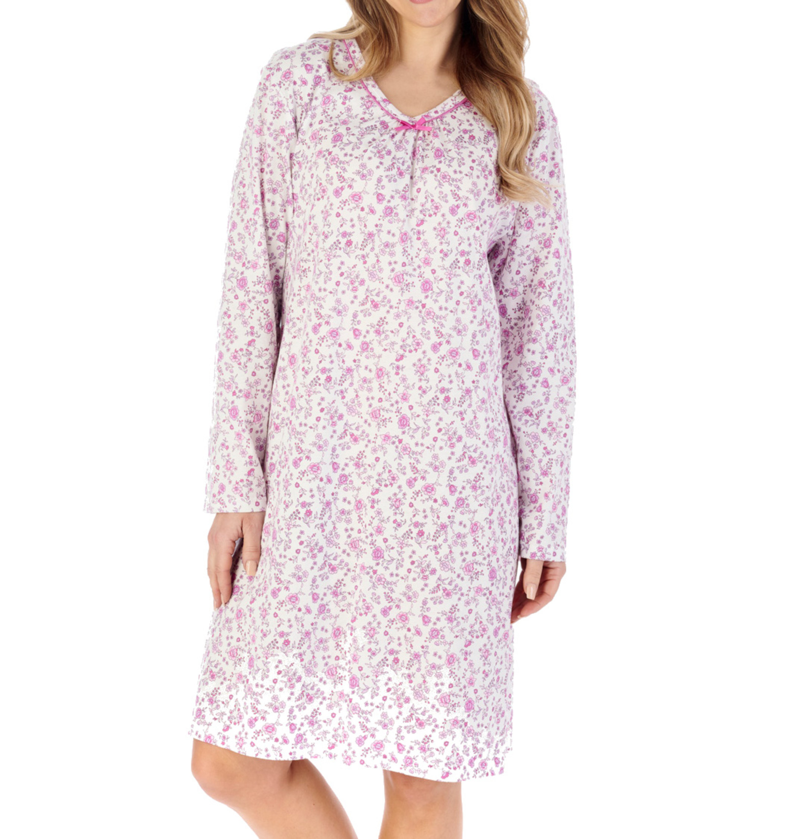 Slenderella Ladies Ditsy Floral Jersey Cotton Nightdress Long Sleeve Nightie - Picture 32 of 37