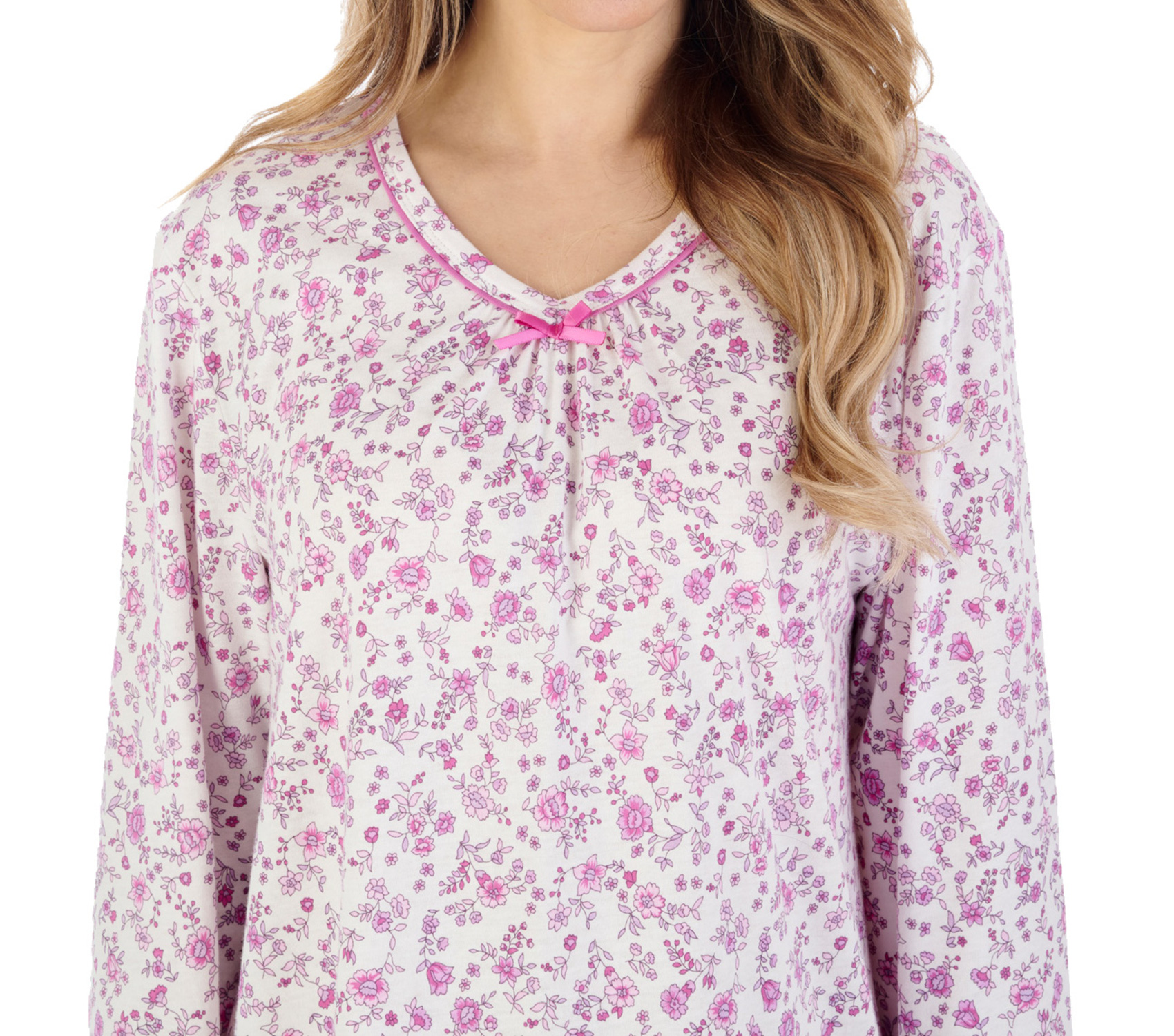 Slenderella Ladies Ditsy Floral Jersey Cotton Nightdress Long Sleeve Nightie - Picture 35 of 37