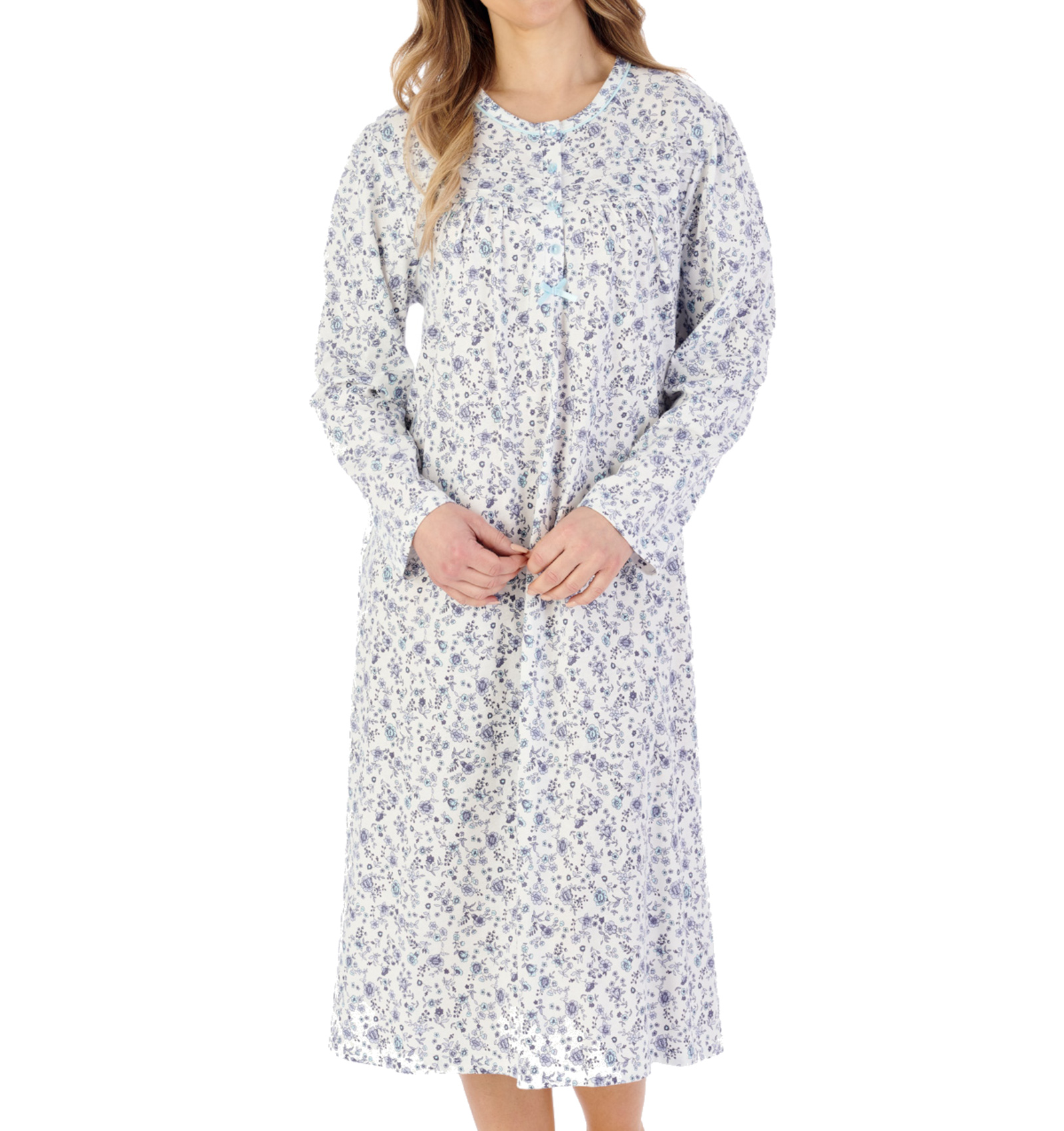 Camicia da notte donna Slenderella Ditsy in jersey floreale manica lunga girocollo - Foto 24 di 37