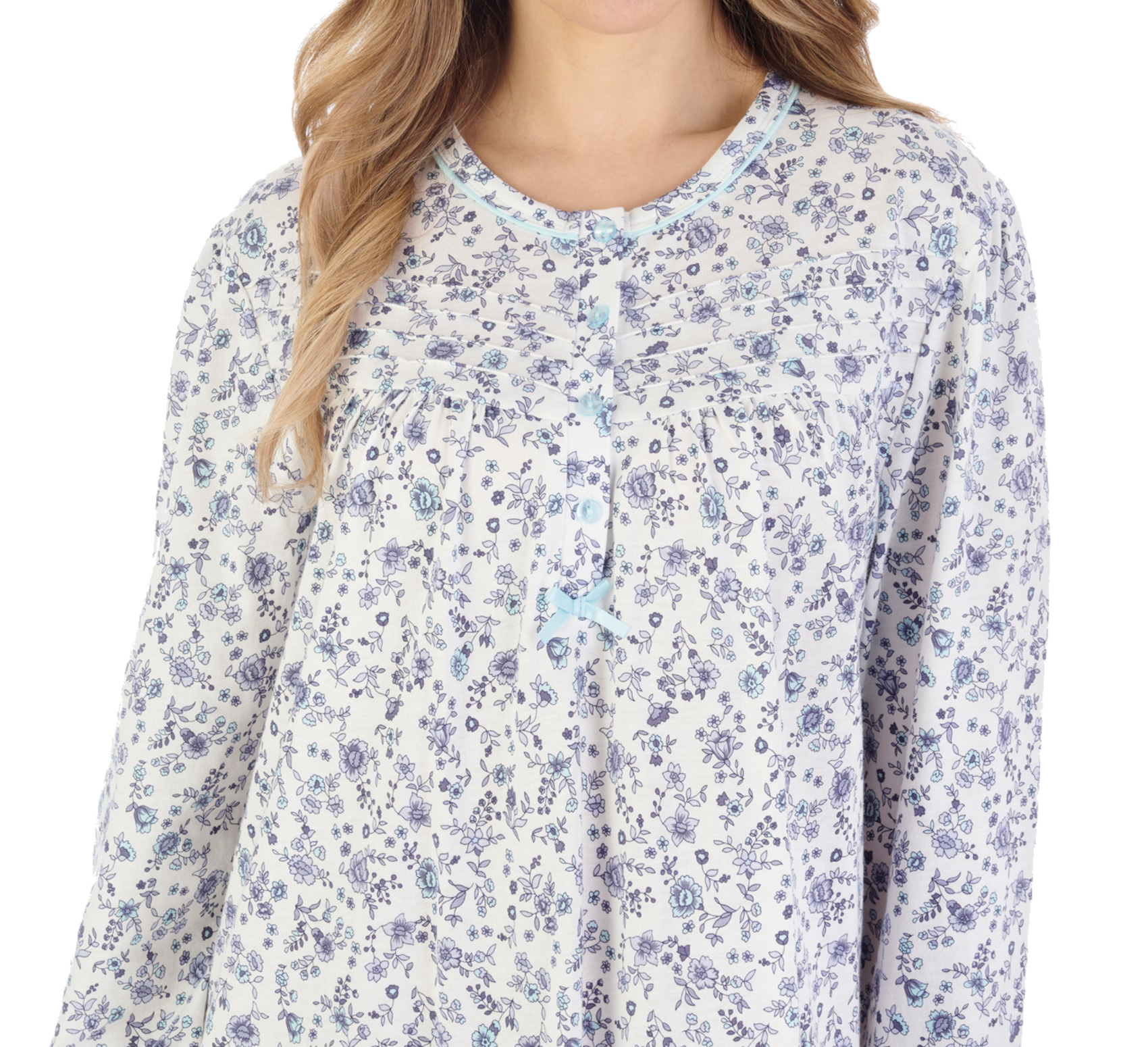 Camicia da notte donna Slenderella Ditsy in jersey floreale manica lunga girocollo - Foto 25 di 37