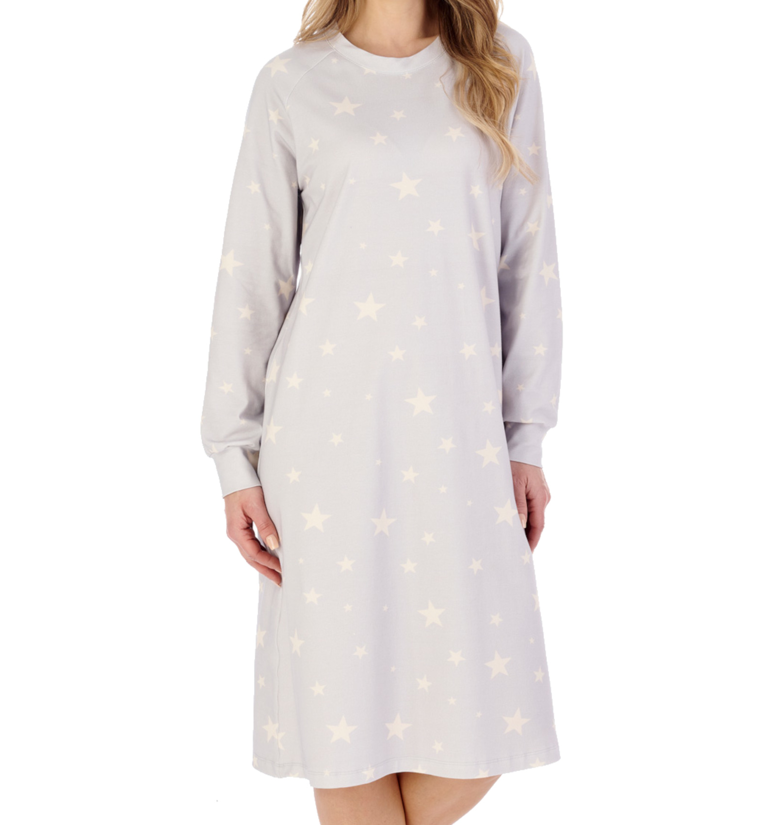 Slenderella Ladies Star Print Nightie Jersey Cotton Nightdress Long Sleeve - Picture 10 of 21