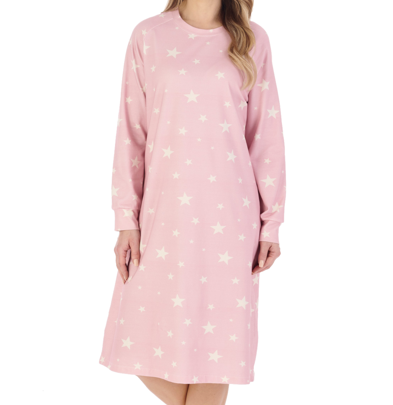 Slenderella Ladies Star Print Nightie Jersey Cotton Nightdress Long Sleeve - Picture 18 of 21