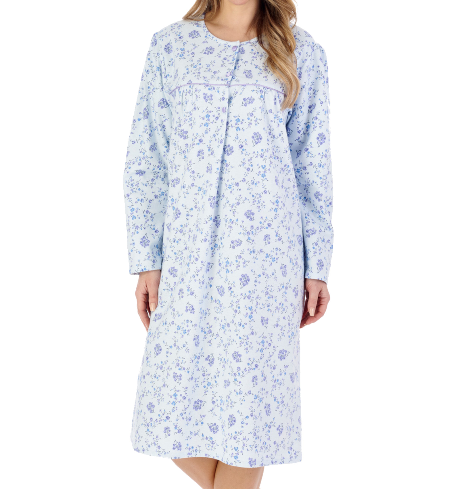 Slenderella Ladies Floral Flannel Cotton Nightdress Long Sleeve Nightgown Nighty - Picture 10 of 37
