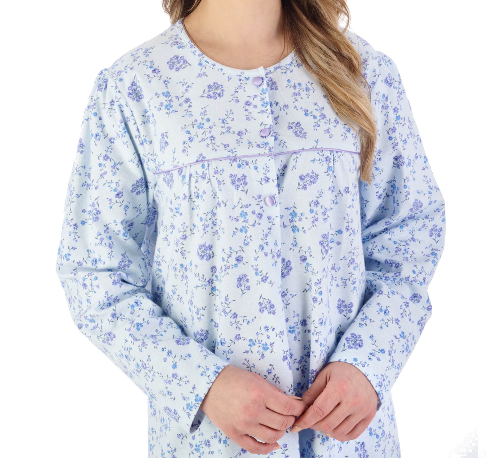 Slenderella Ladies Floral Flannel Cotton Nightdress Long Sleeve Nightgown Nighty - Picture 13 of 37