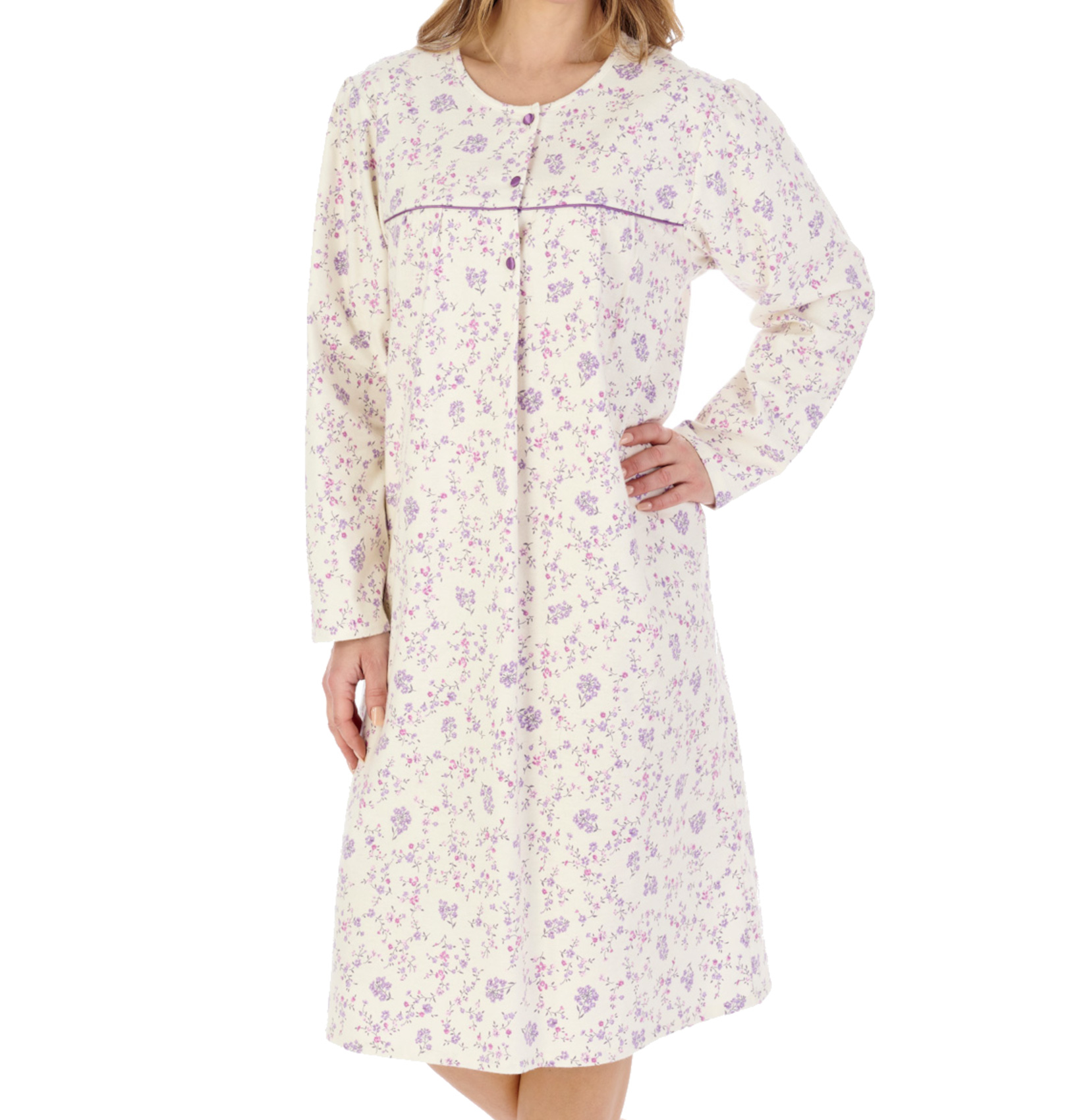 Slenderella Ladies Floral Flannel Cotton Nightdress Long Sleeve Nightgown Nighty - Picture 26 of 37