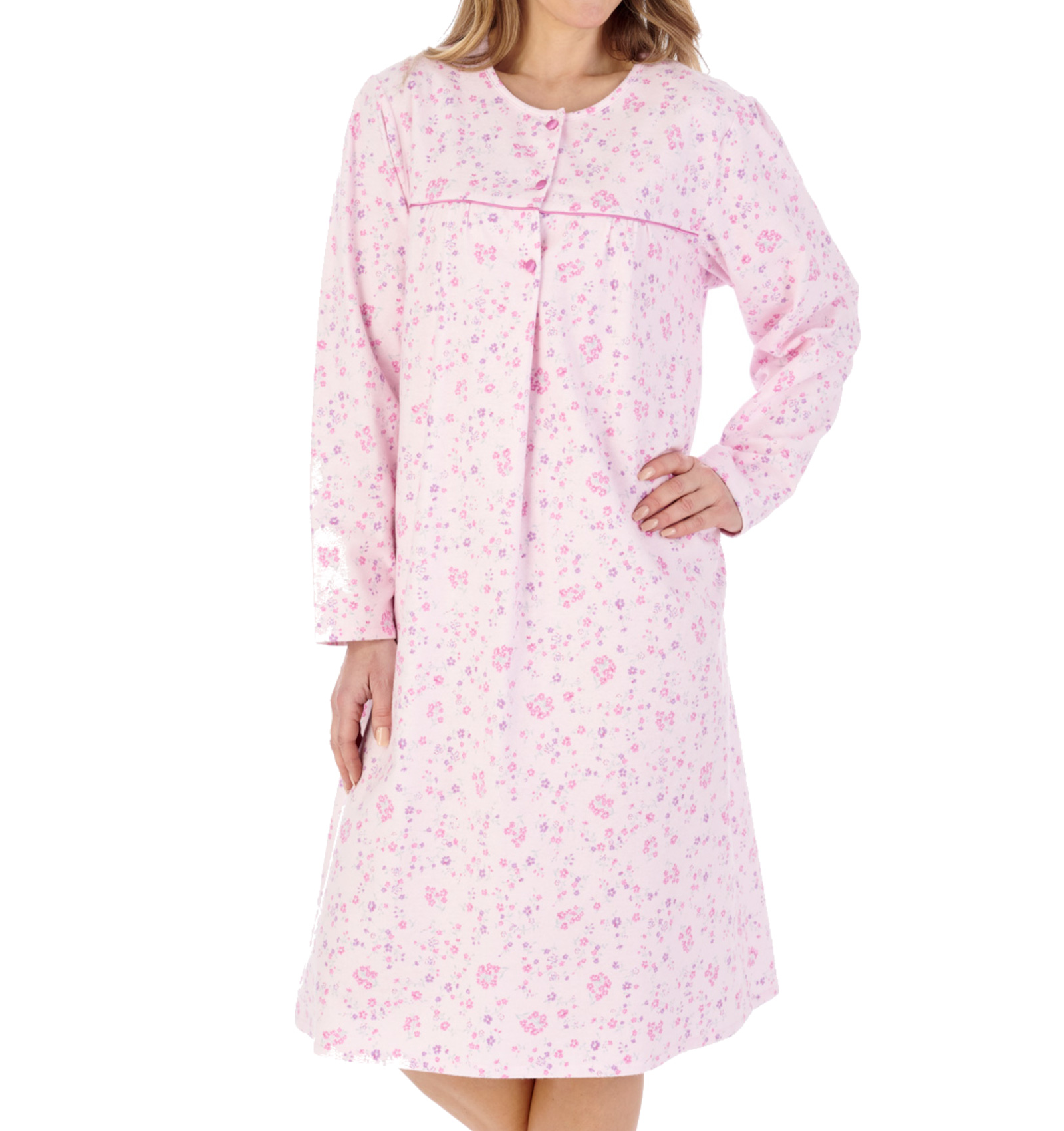 Slenderella Ladies Floral Flannel Cotton Nightdress Long Sleeve Nightgown Nighty - Picture 36 of 37