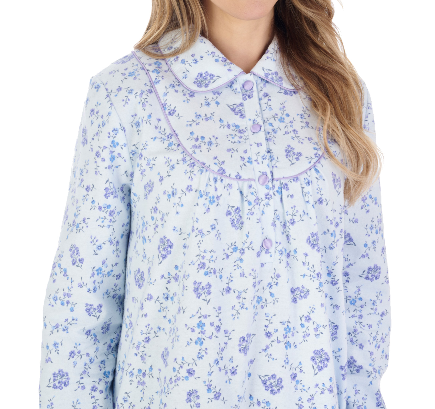 Camicia da notte donna Slenderella floreale flanella manica lunga Peter Pan colletto nighty - Foto 15 di 43