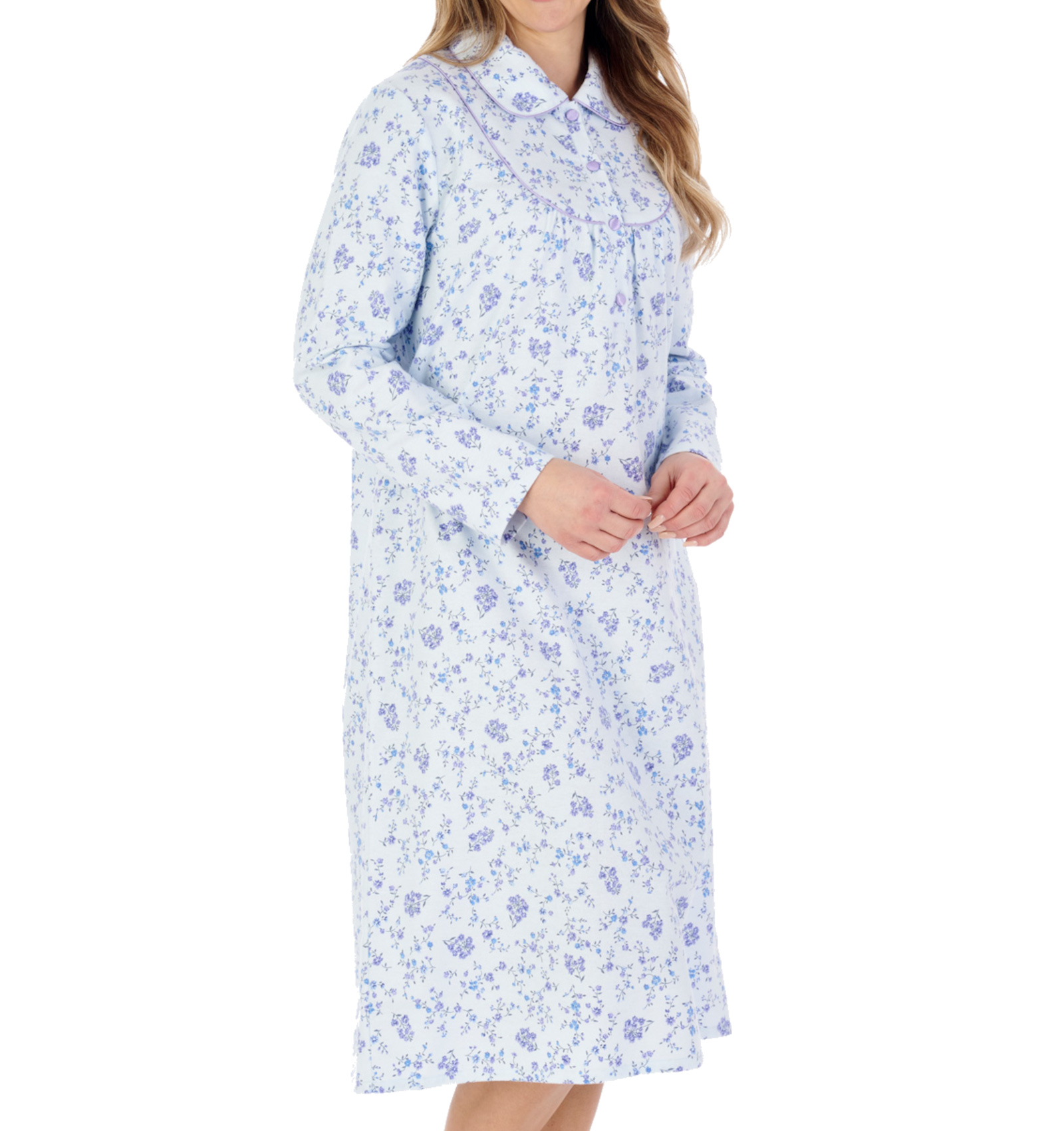 Camicia da notte donna Slenderella floreale flanella manica lunga Peter Pan colletto nighty - Foto 18 di 43