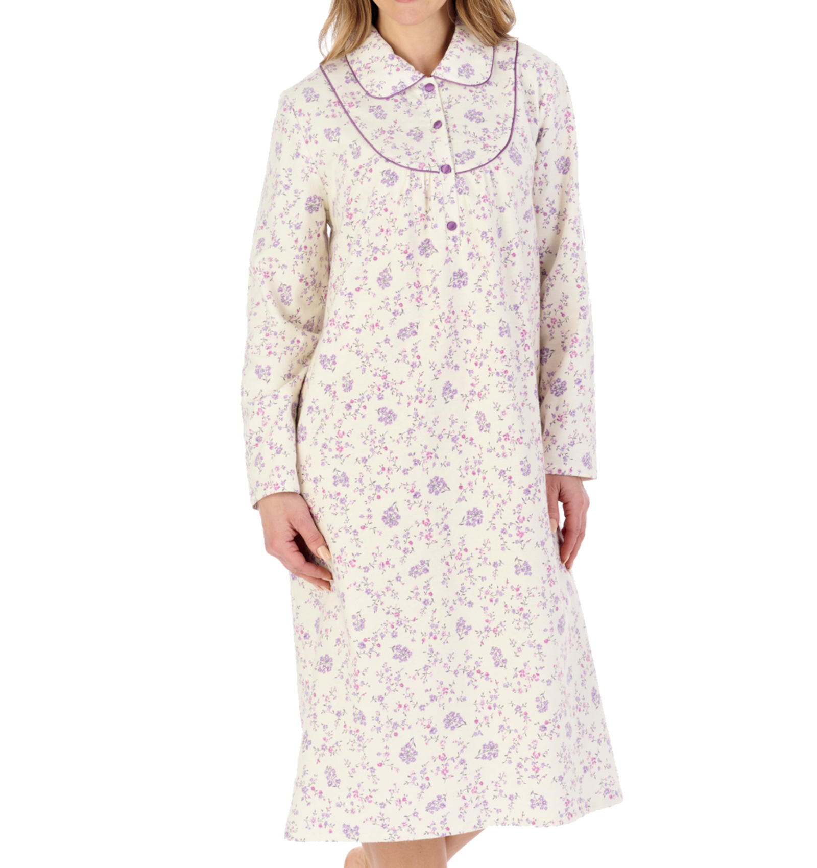 Camicia da notte donna Slenderella floreale flanella manica lunga Peter Pan colletto nighty - Foto 22 di 43